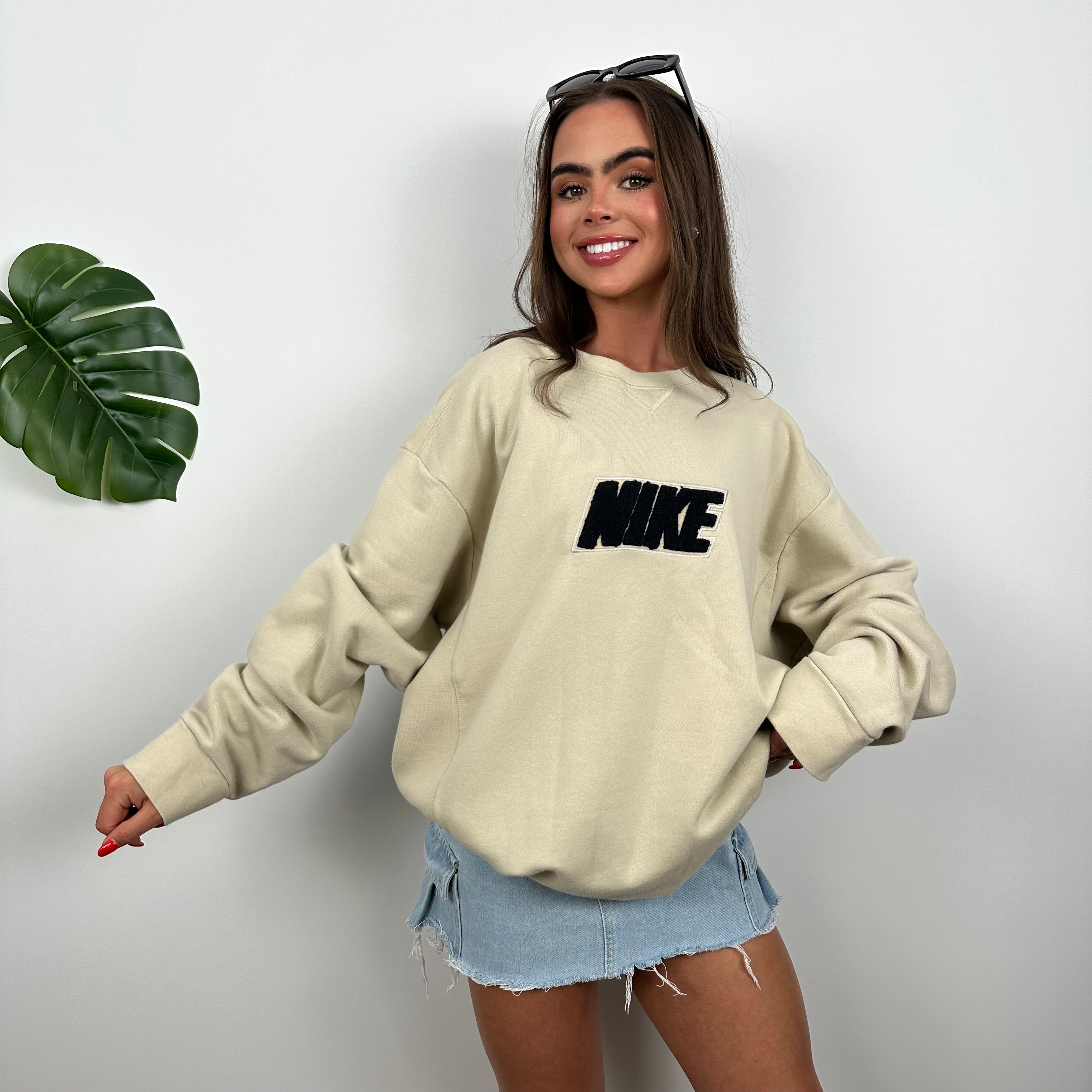 Nike Cream Embroidered Spell Out Sweatshirt (L)