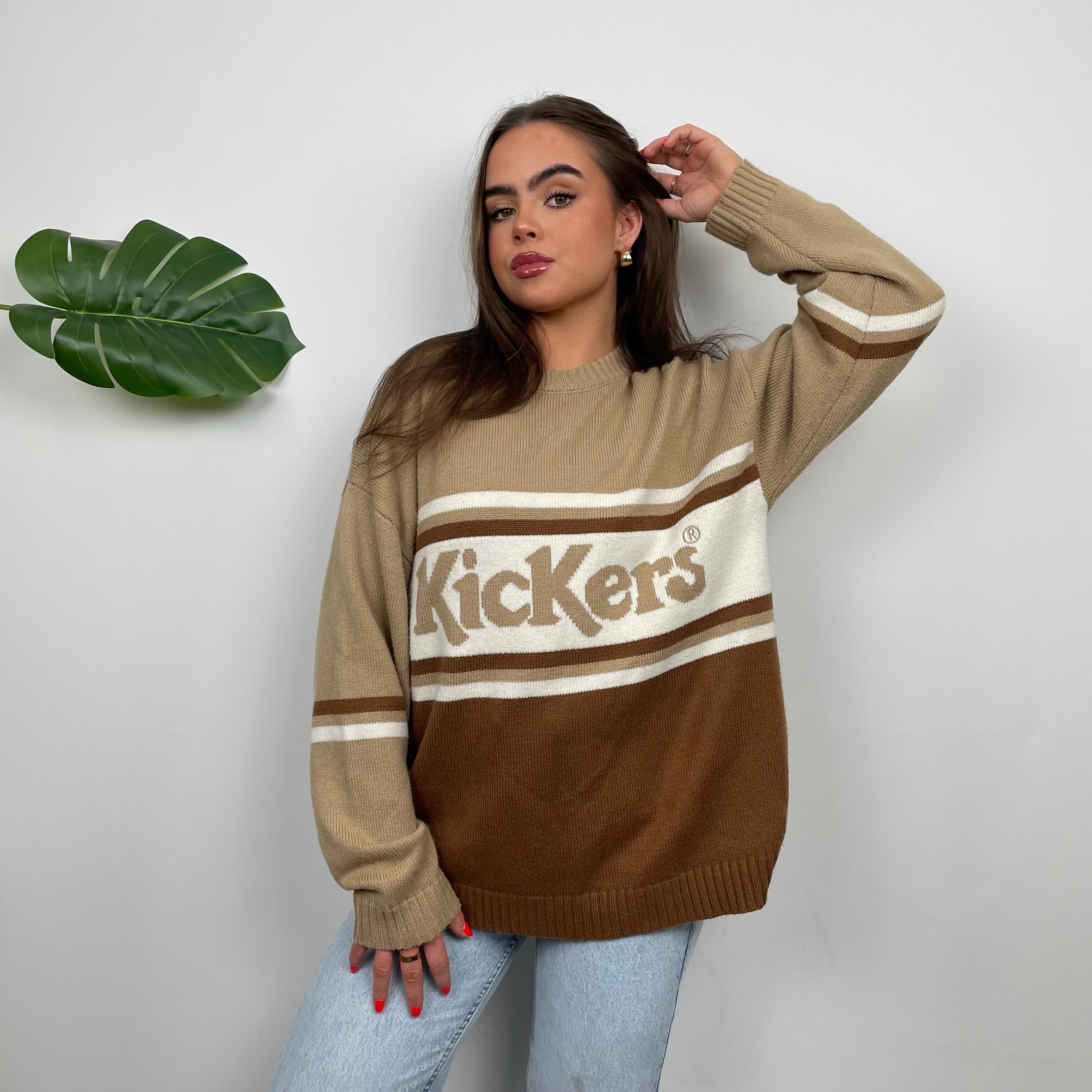 Kickers RARE Brown Embroidered Spell Out Knitted Sweater (M)