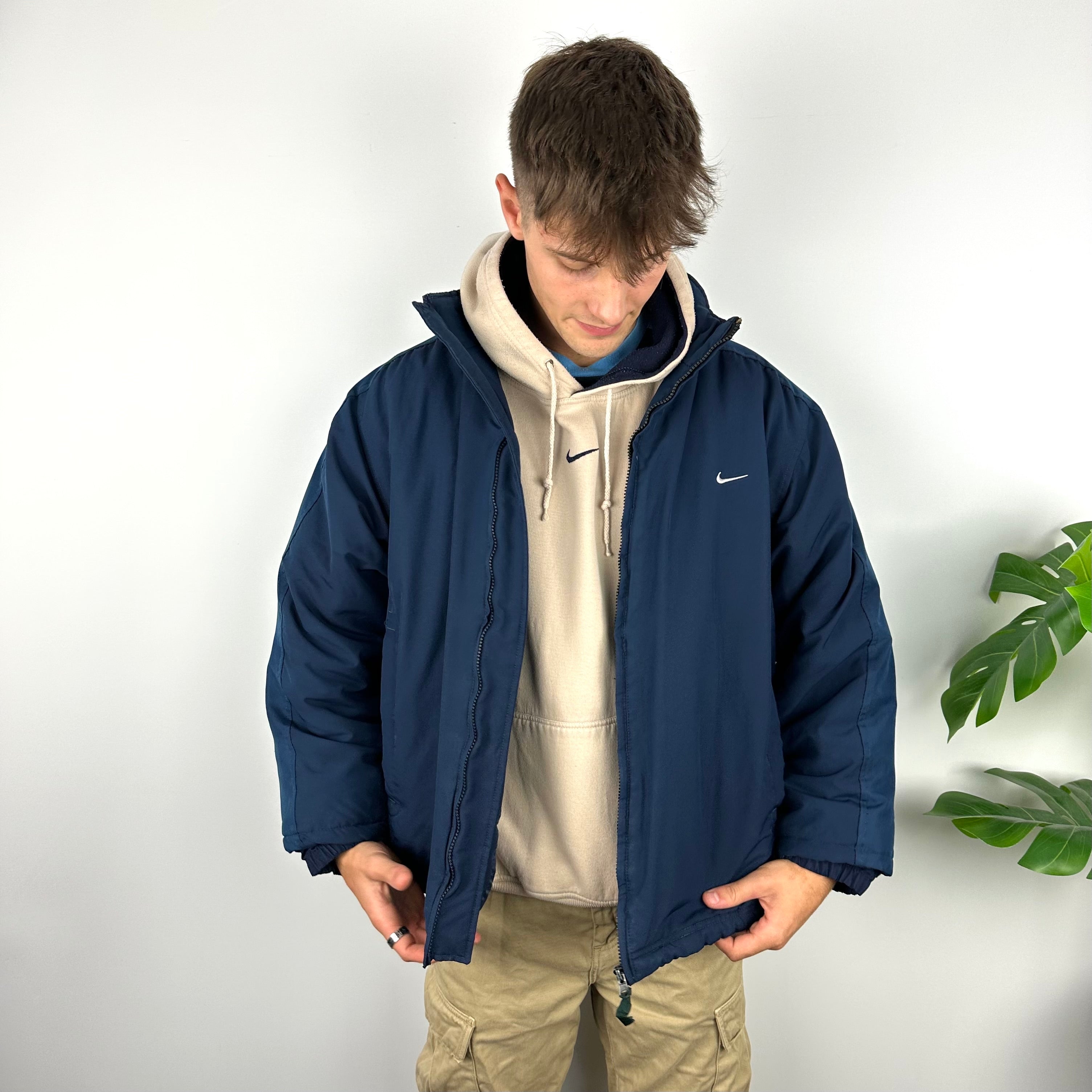 Nike RARE Navy Embroidered Swoosh Padded Jacket (XL)