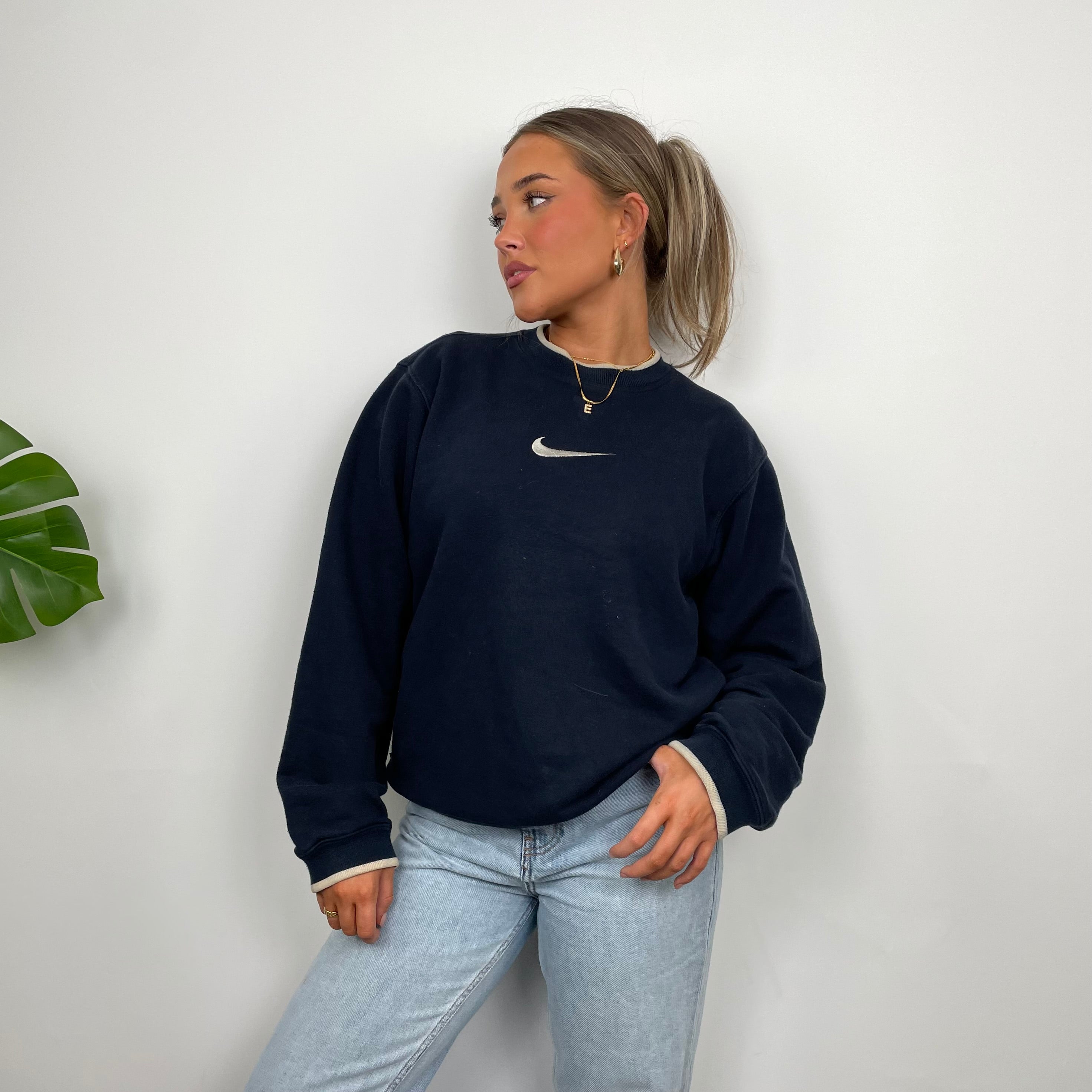 Nike Navy Embroidered Swoosh Sweatshirt (S)