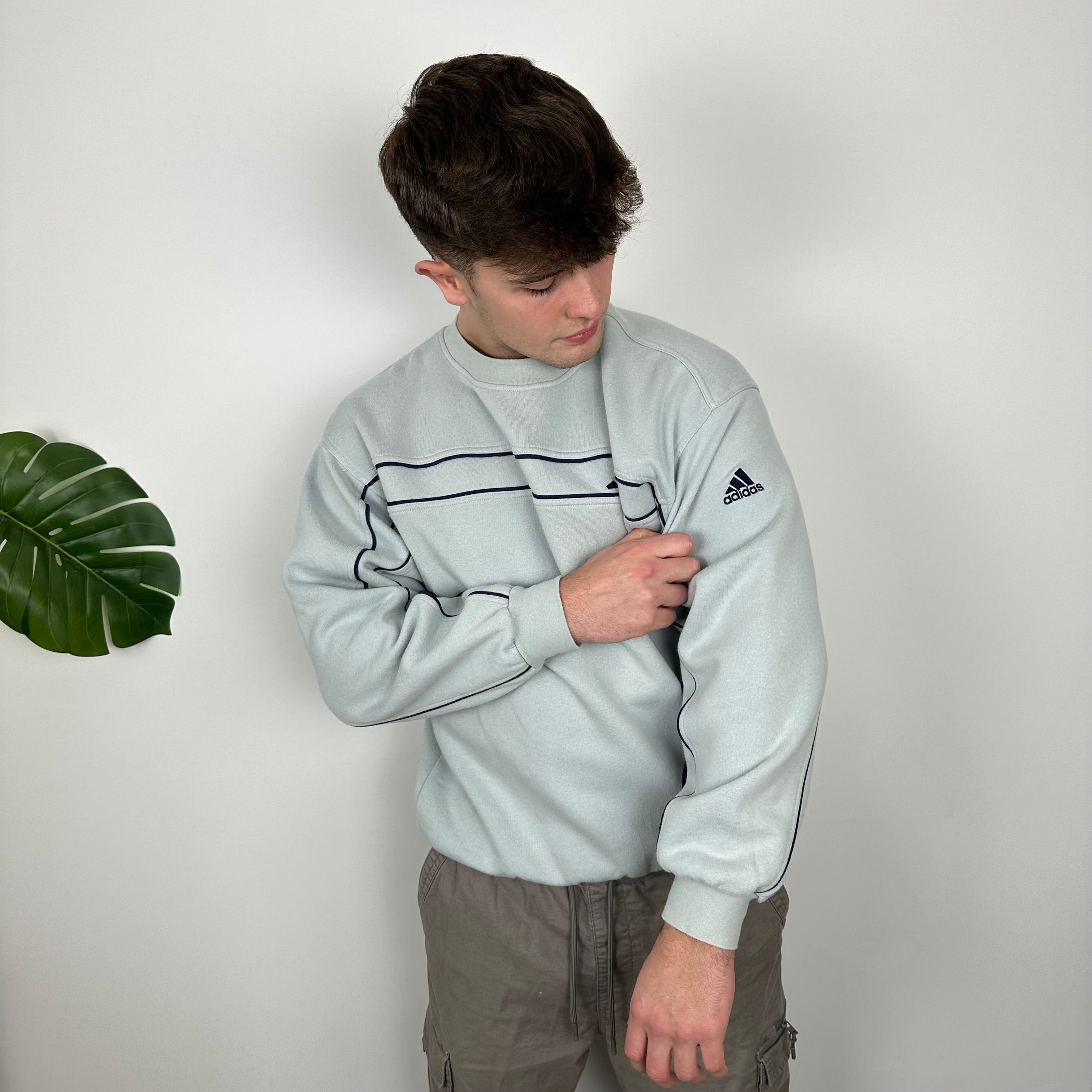 Adidas RARE Baby Blue Embroidered Spell Out Sweatshirt (L)