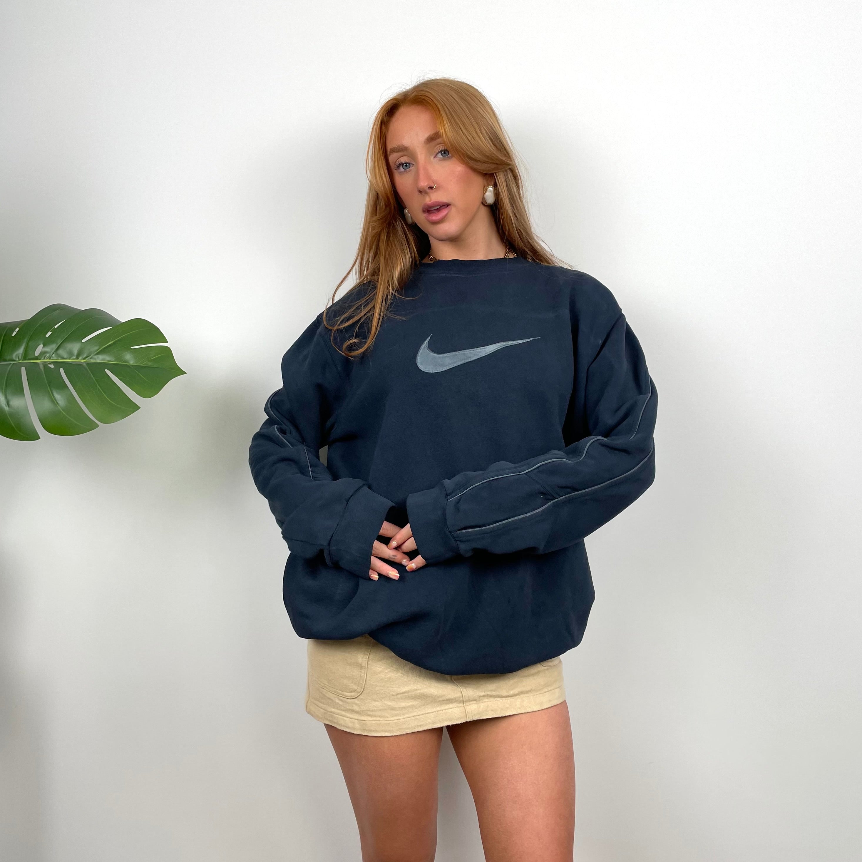 Nike Navy Embroidered Swoosh Sweatshirt (L)