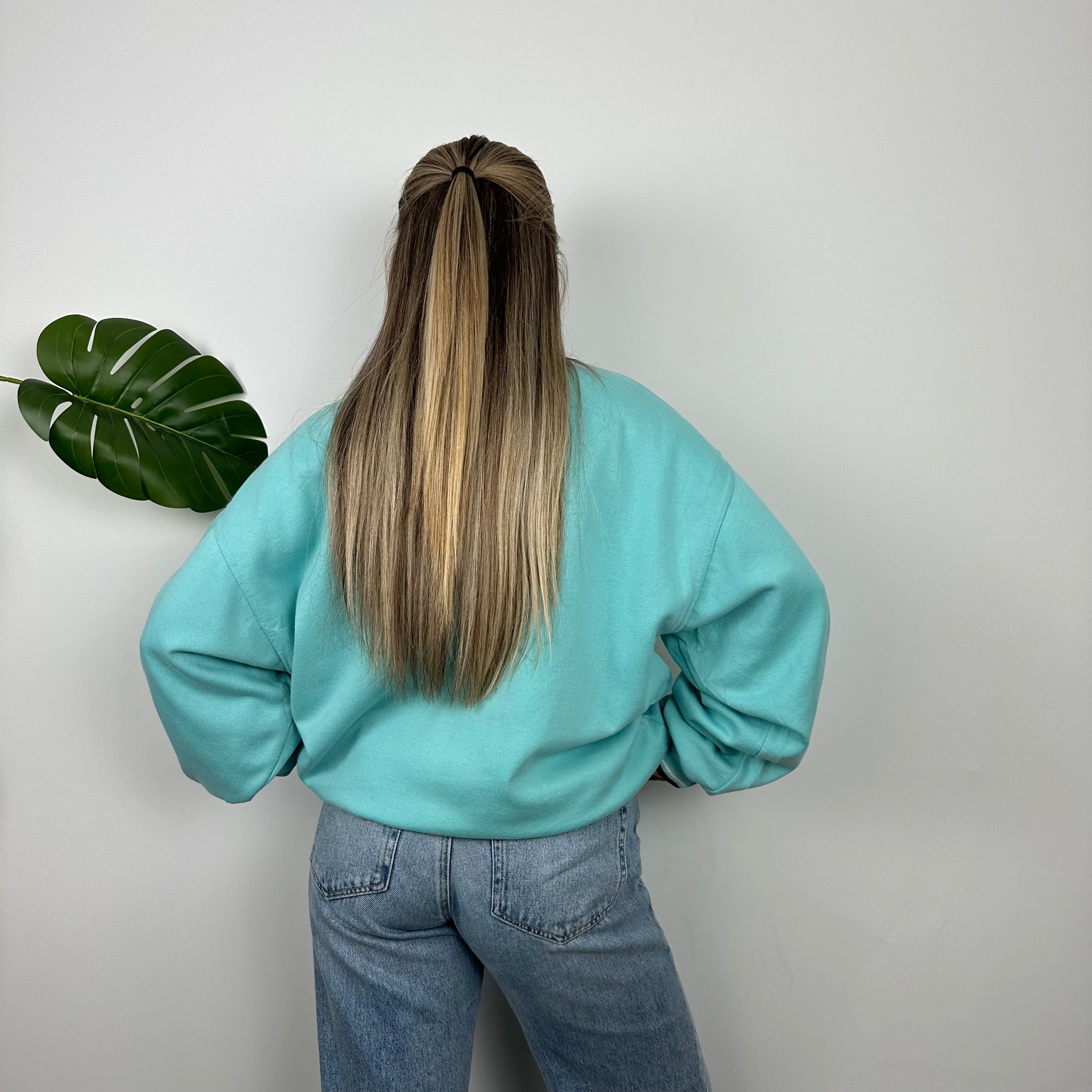 Reebok Turquoise Blue Embroidered Spell Out Sweatshirt (L)