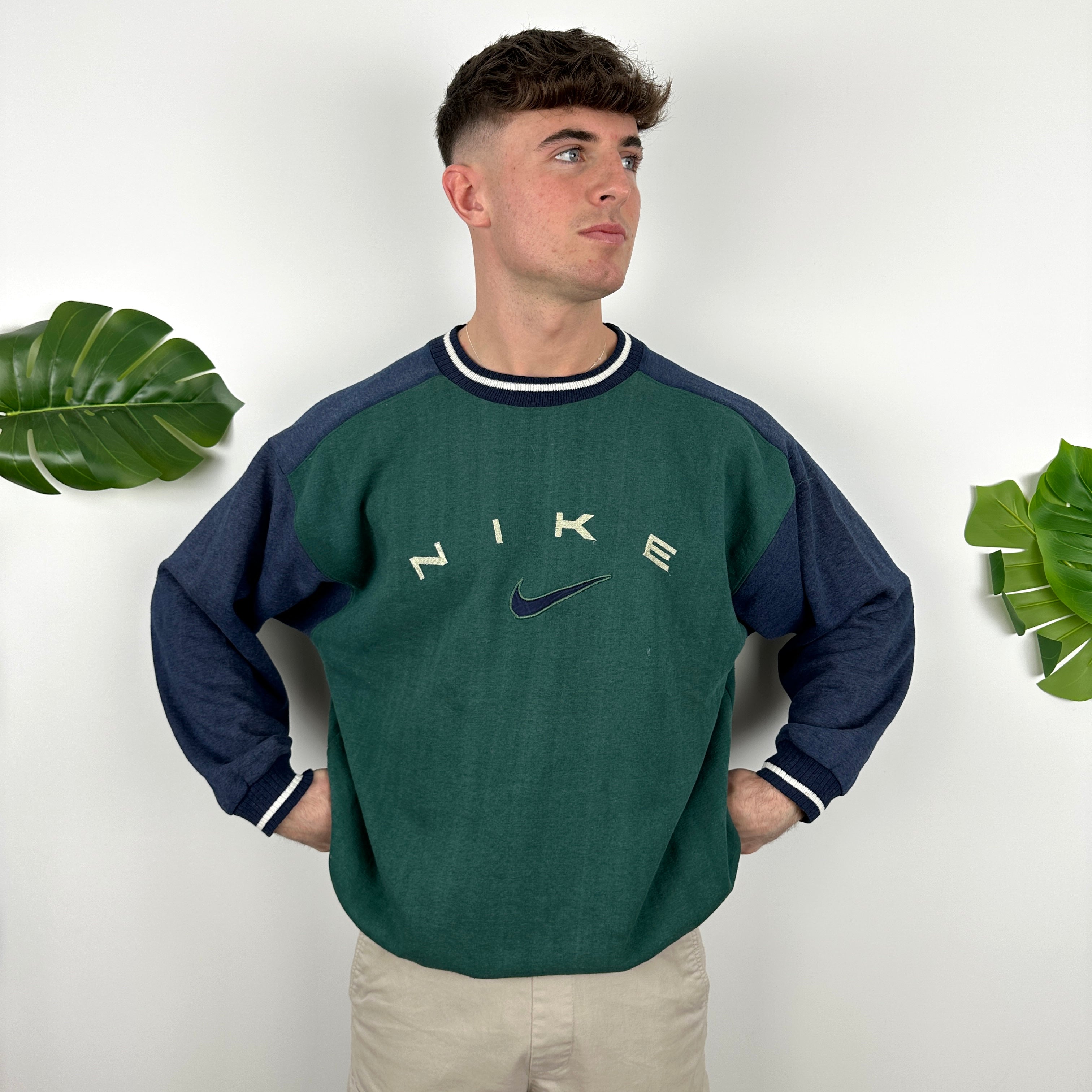 Nike RARE Green Embroidered Spell Out Sweatshirt (XL)