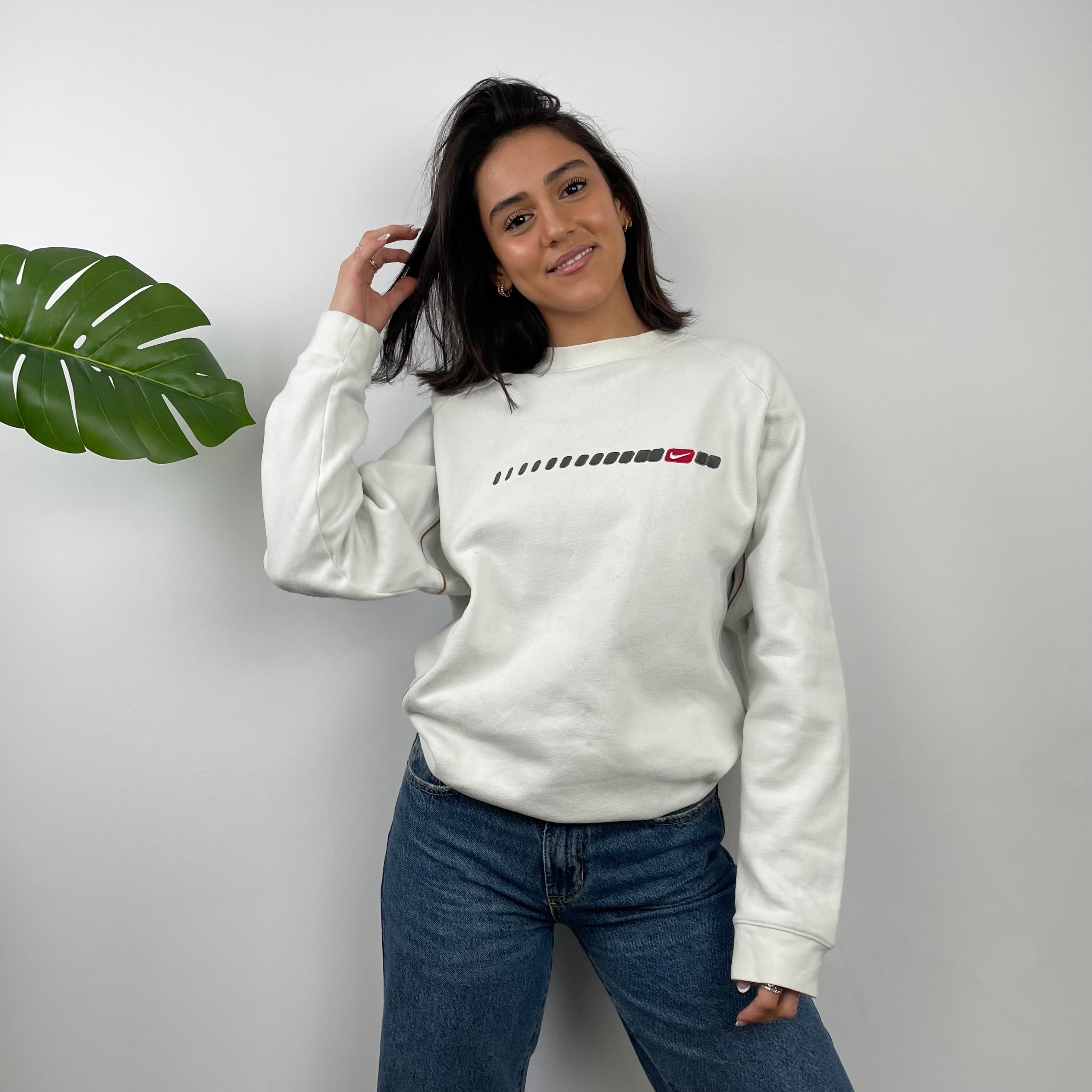 Nike White Embroidered Swoosh Sweatshirt (M)