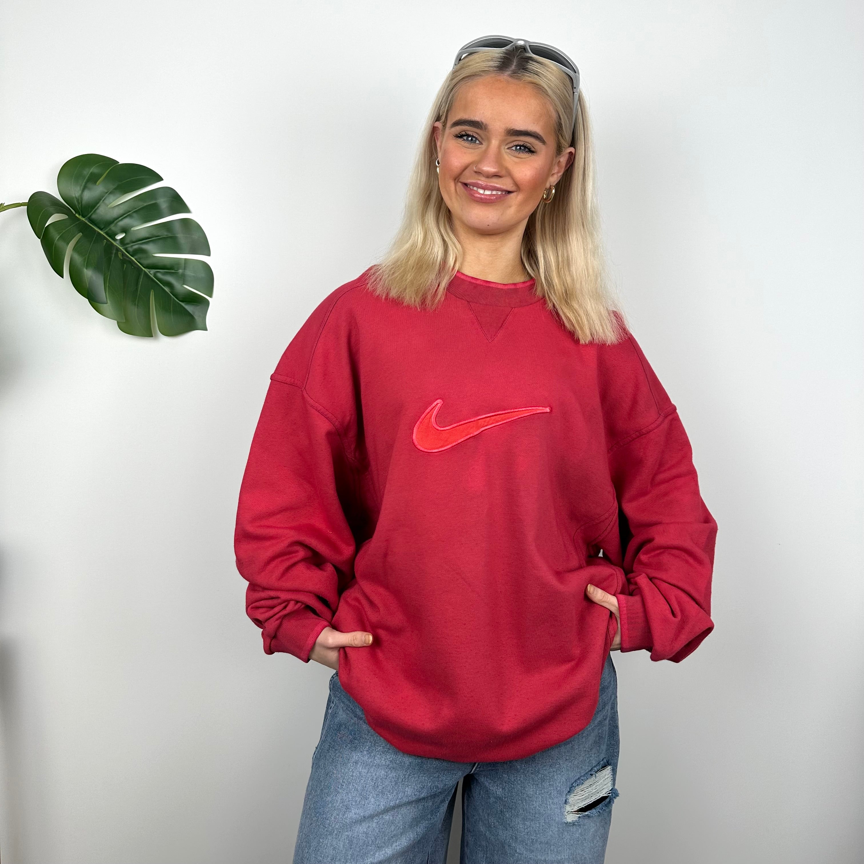 Nike Red Embroidered Swoosh Sweatshirt (XL)