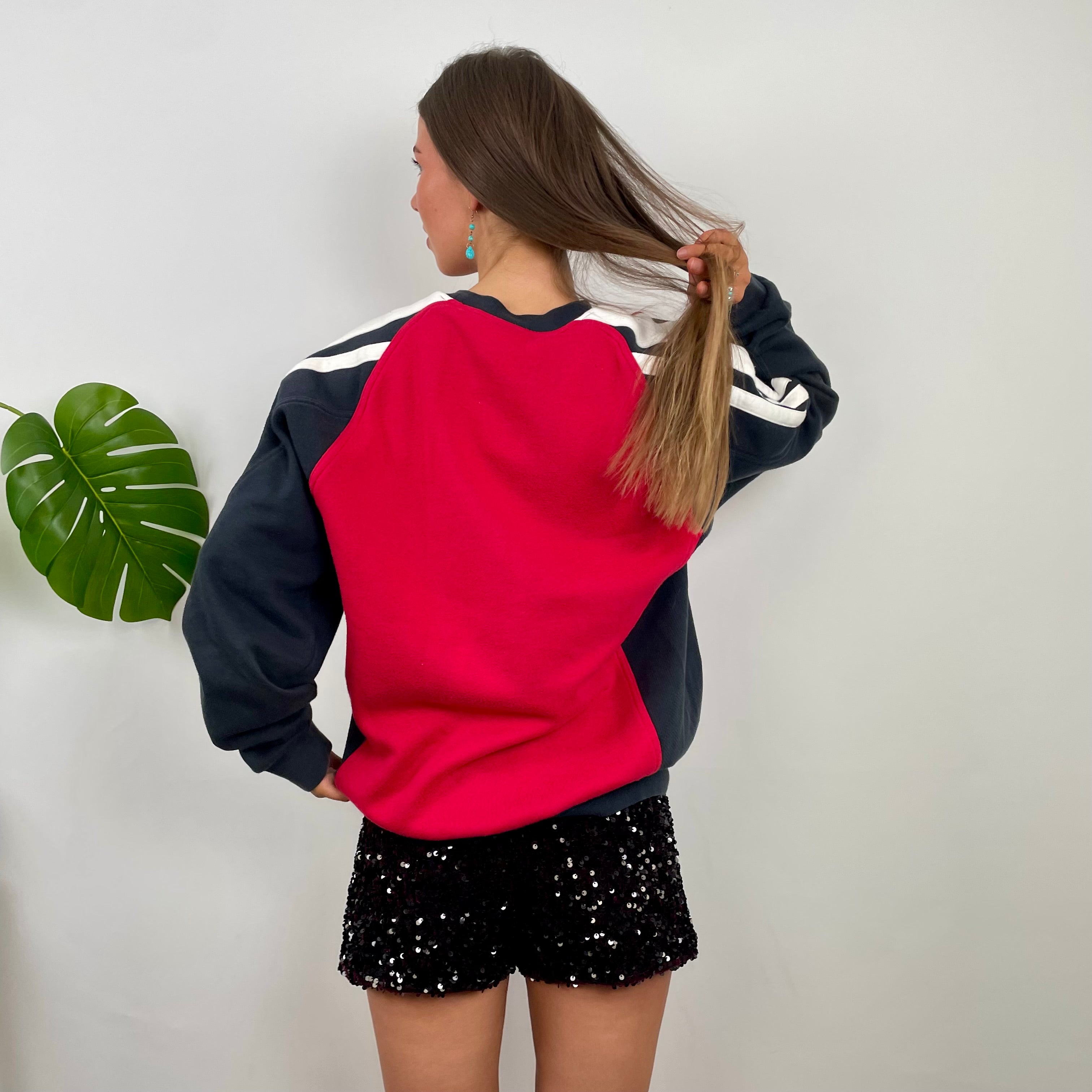 Adidas Red & Black Embroidered Spell Out Colour Block Sweatshirt (L)