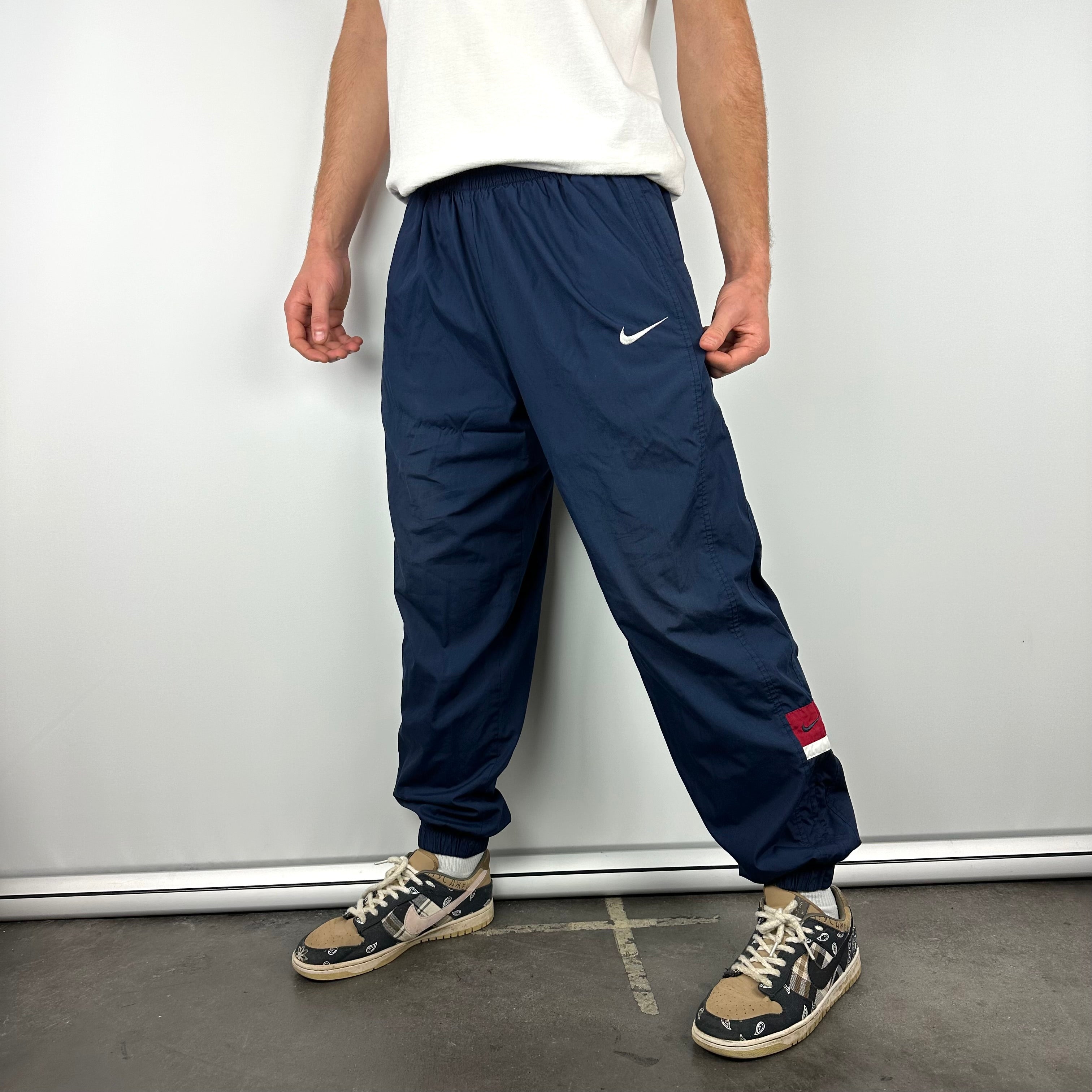 Nike Navy Embroidered Swoosh Track Pants (L)