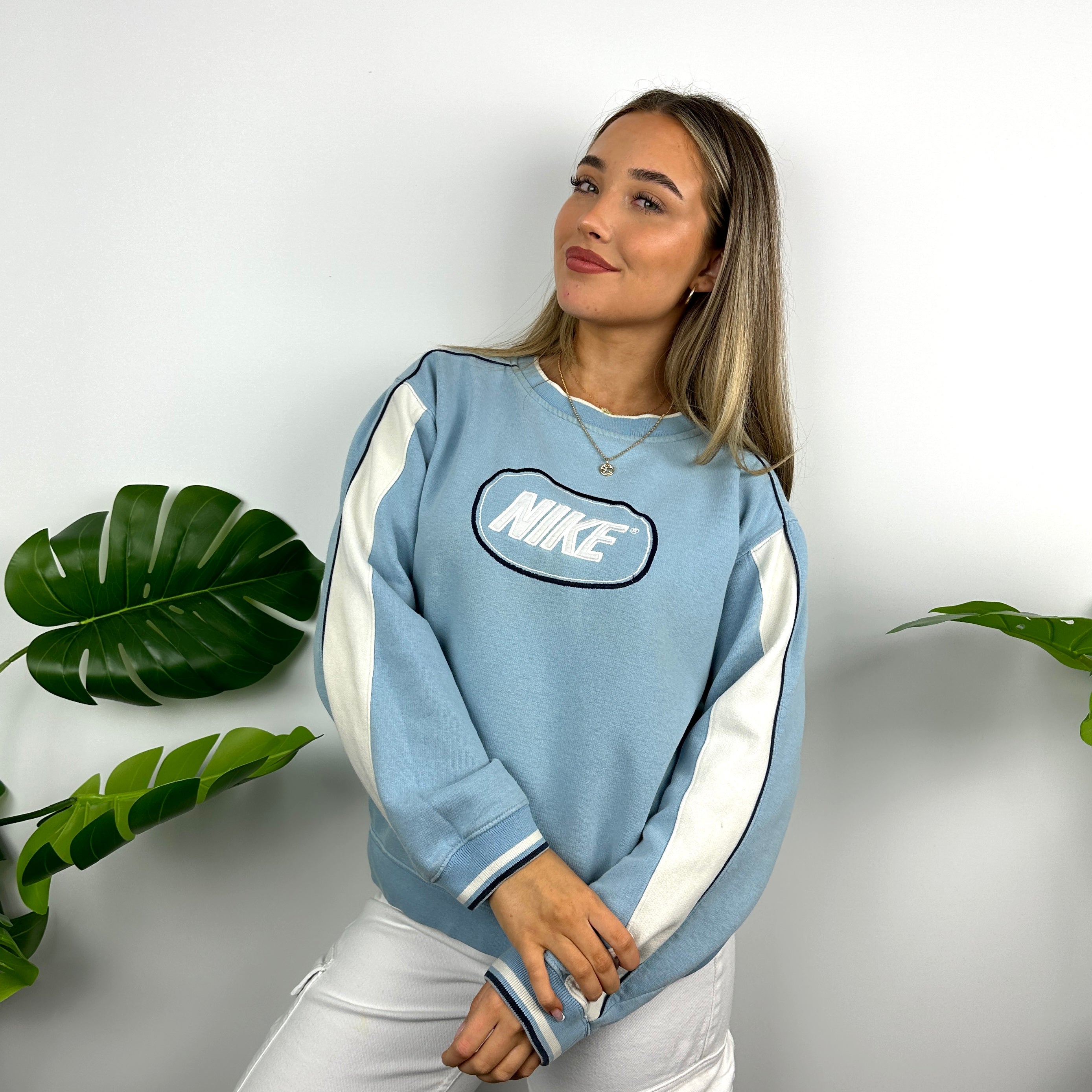 Nike Baby Blue Embroidered Spell Out Sweatshirt (M)