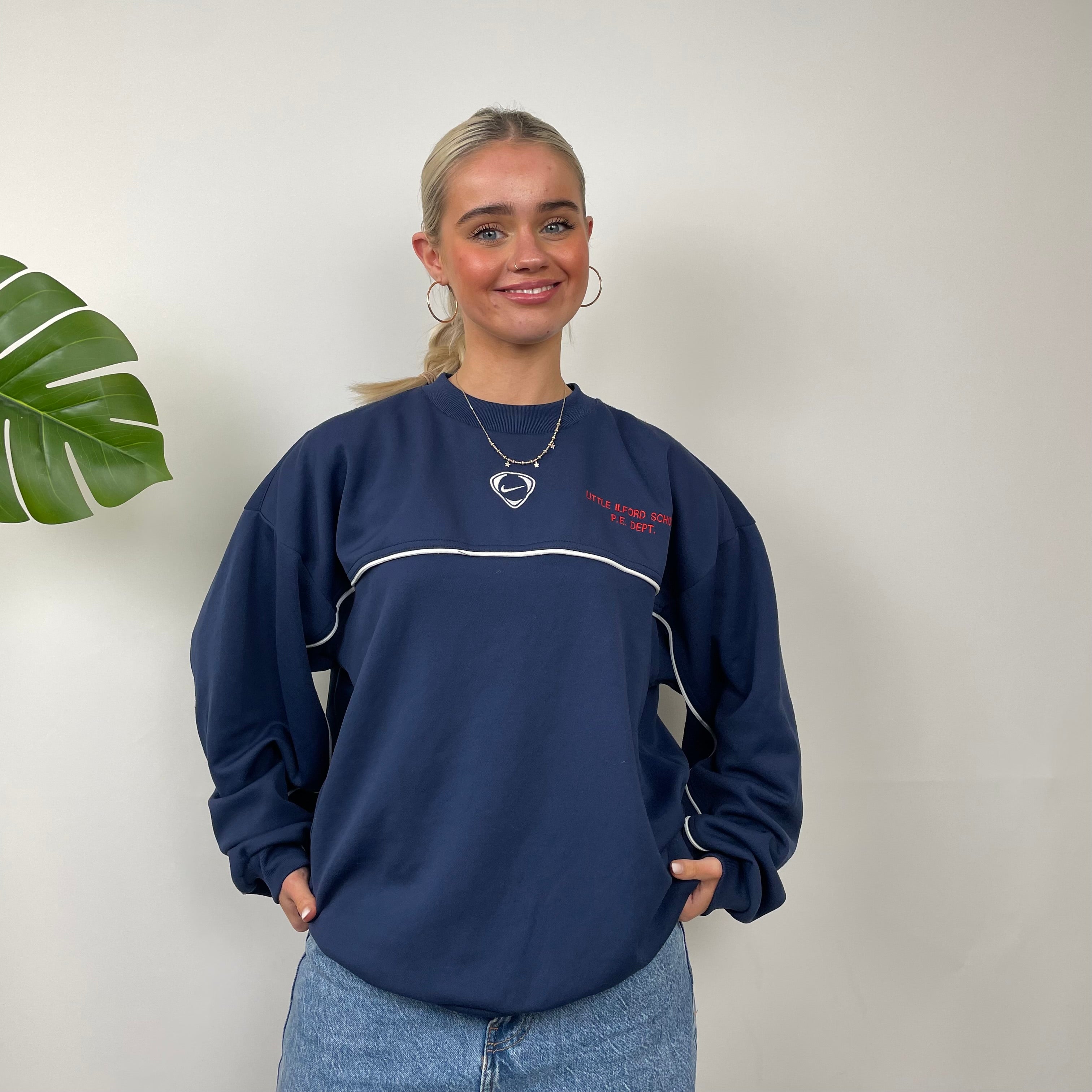 Nike RARE Navy Embroidered Swoosh Sweatshirt (M)