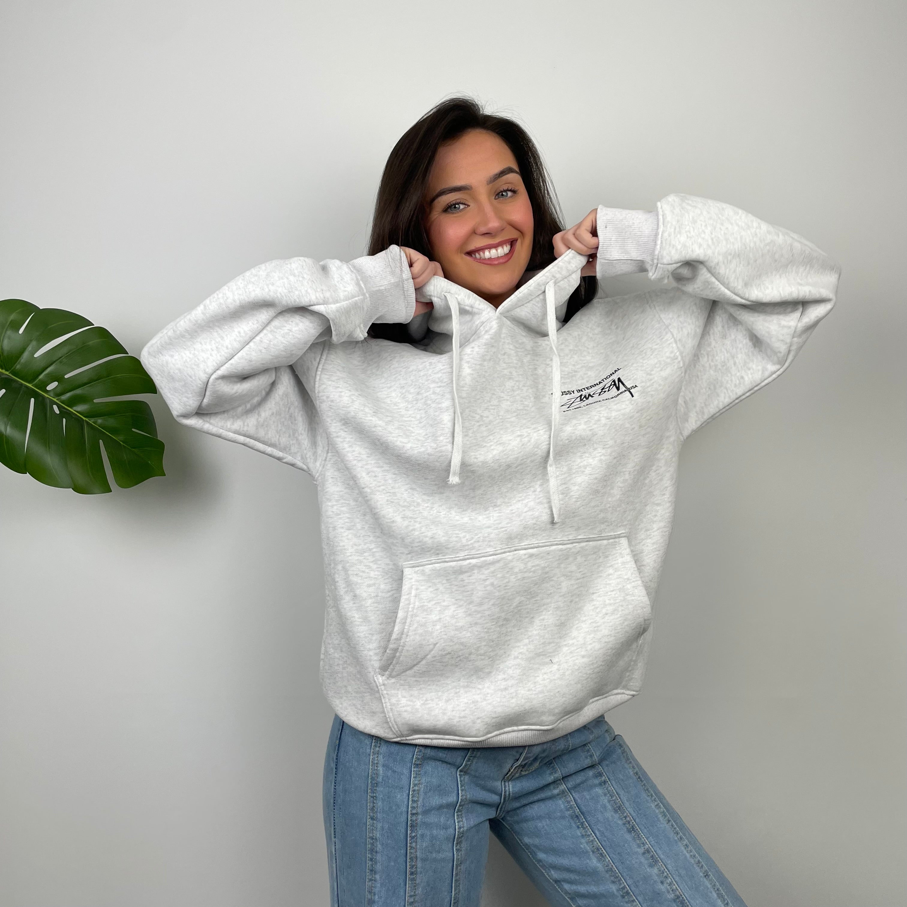 Stussy Grey Spell Out Hoodie (M)