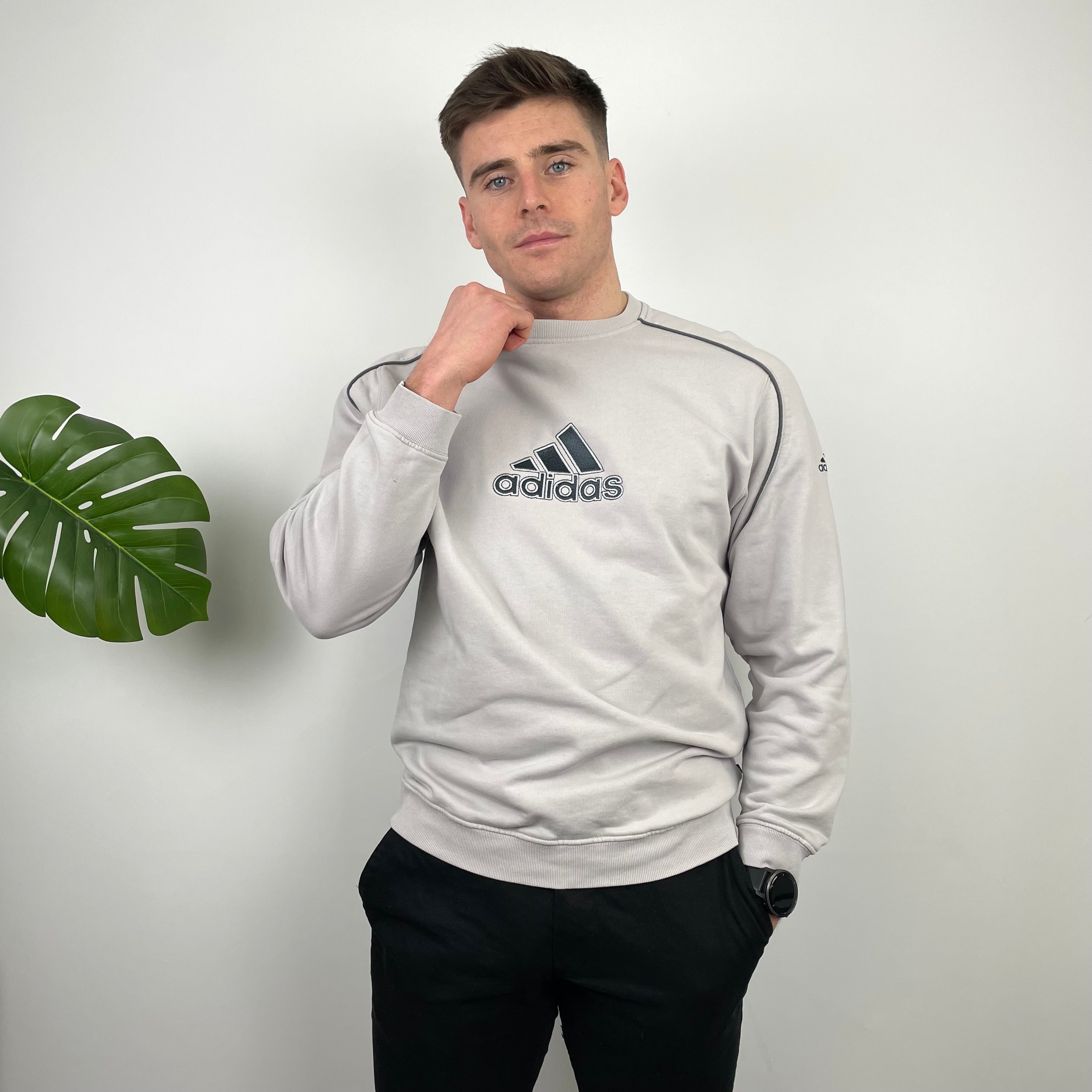 Adidas Grey Embroidered Spell Out Sweatshirt (L)
