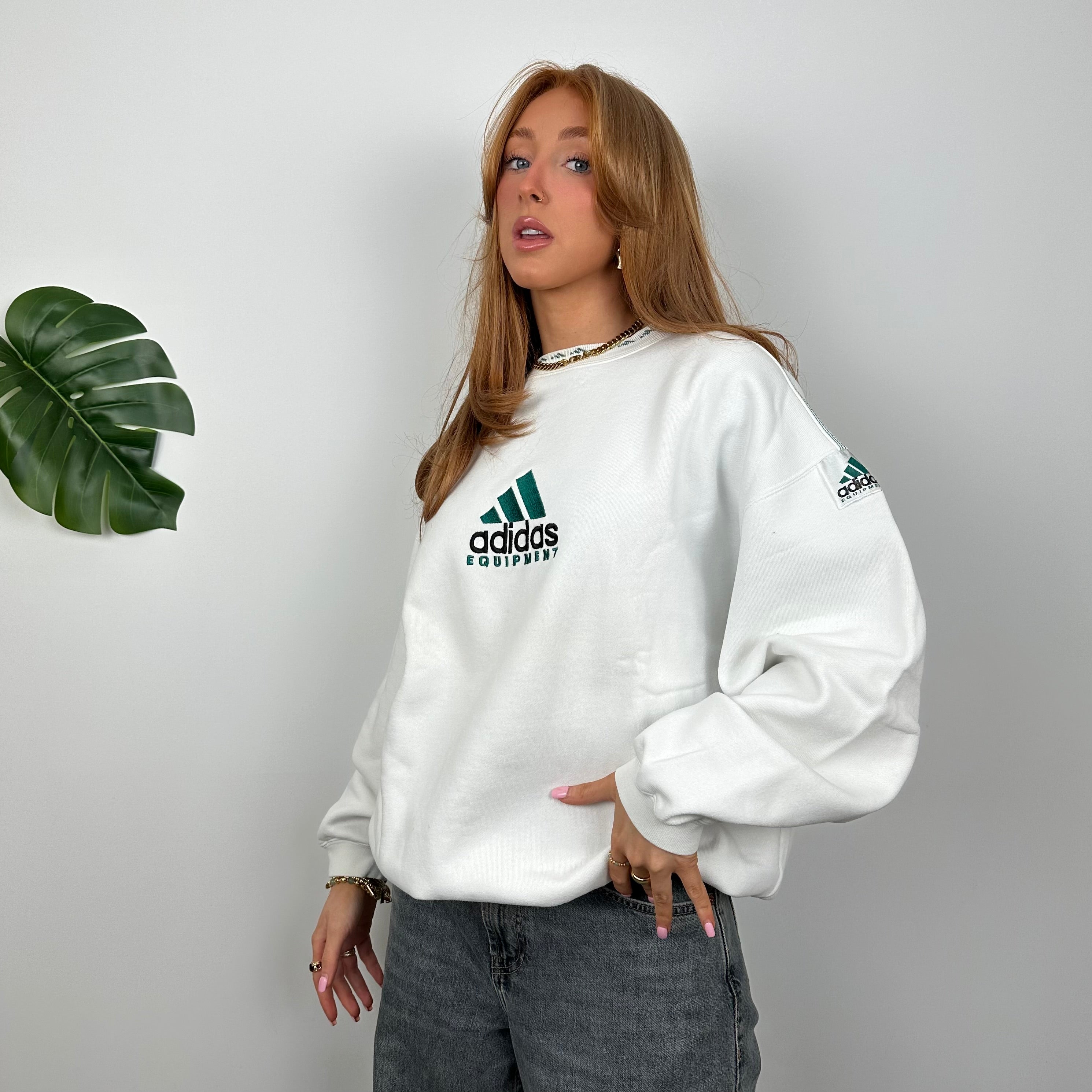 Adidas Equipment RARE White Embroidered Spell Out Sweatshirt (M)