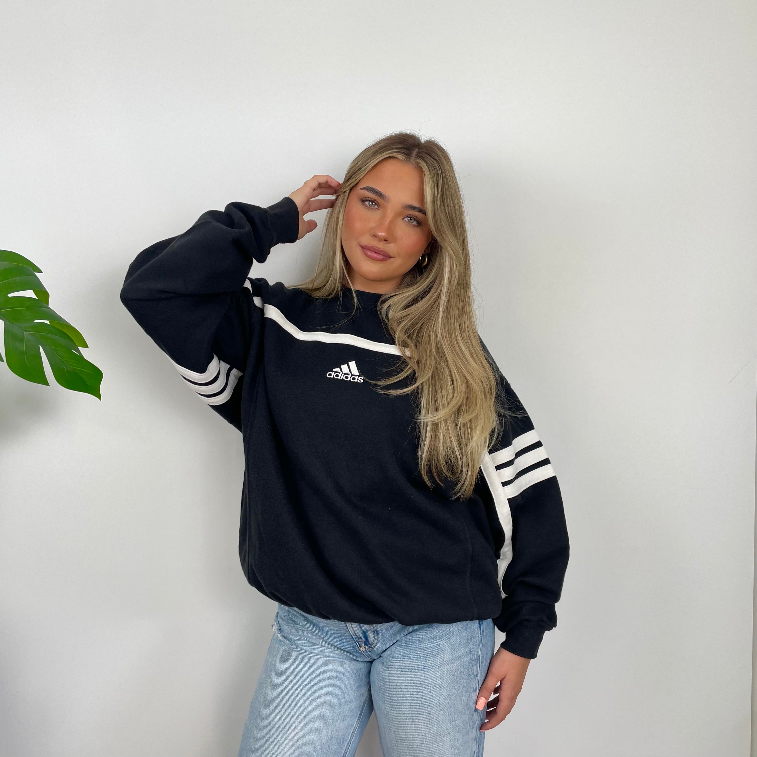 Adidas Black Embroidered Spell Out Sweatshirt (L)