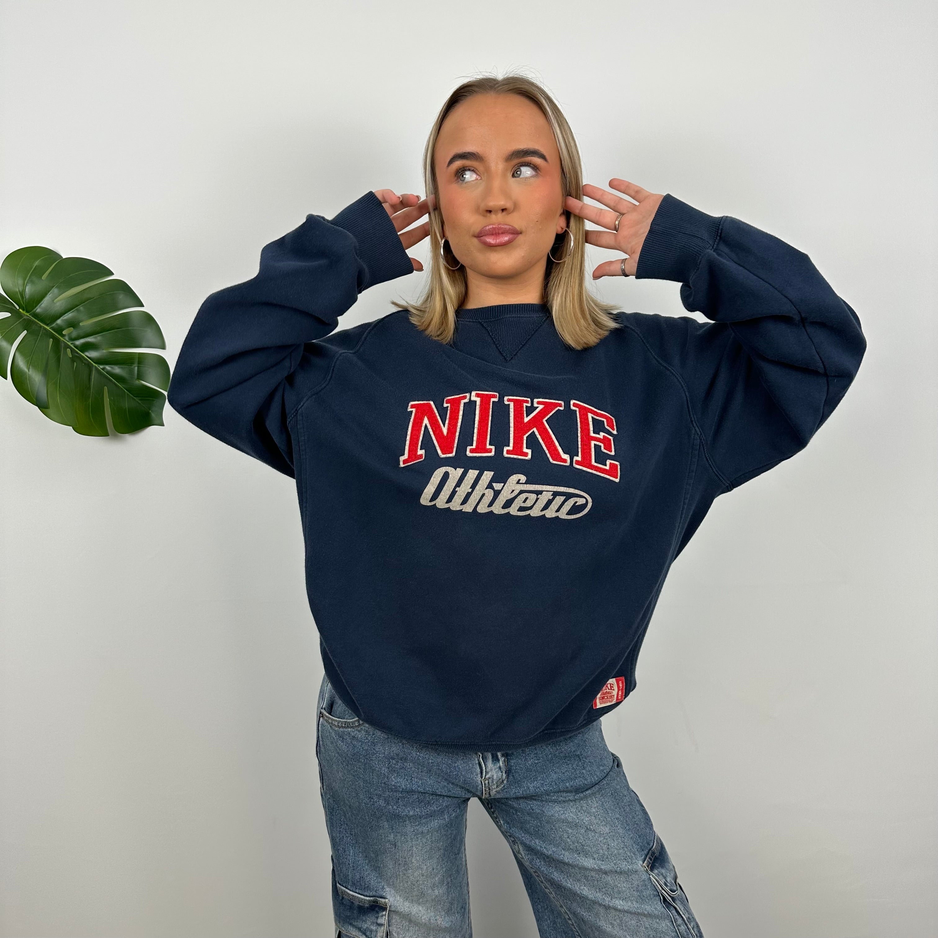 Nike Athletic Navy Embroidered Spell Out Sweatshirt (L)