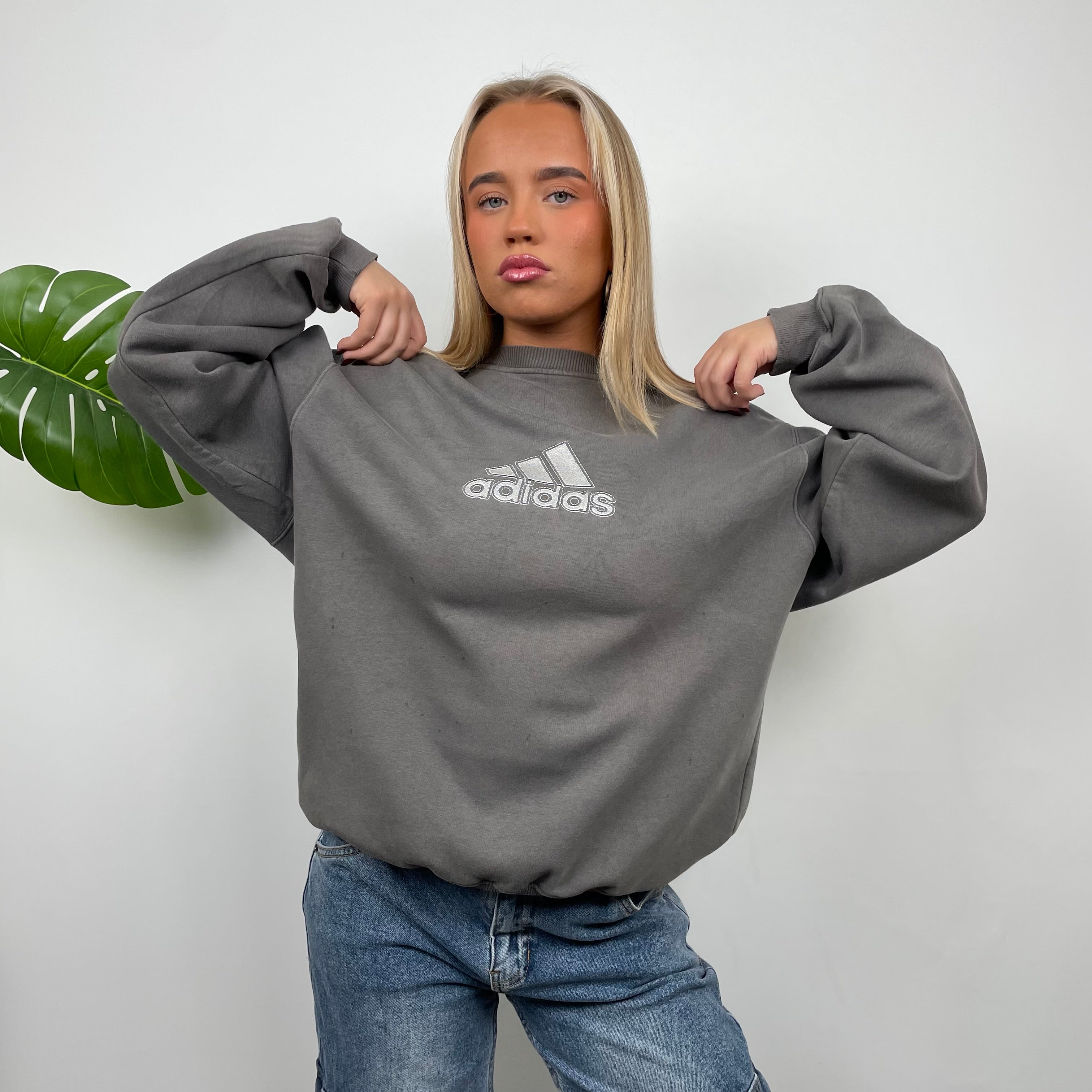 Adidas Grey Embroidered Spell Out Sweatshirt