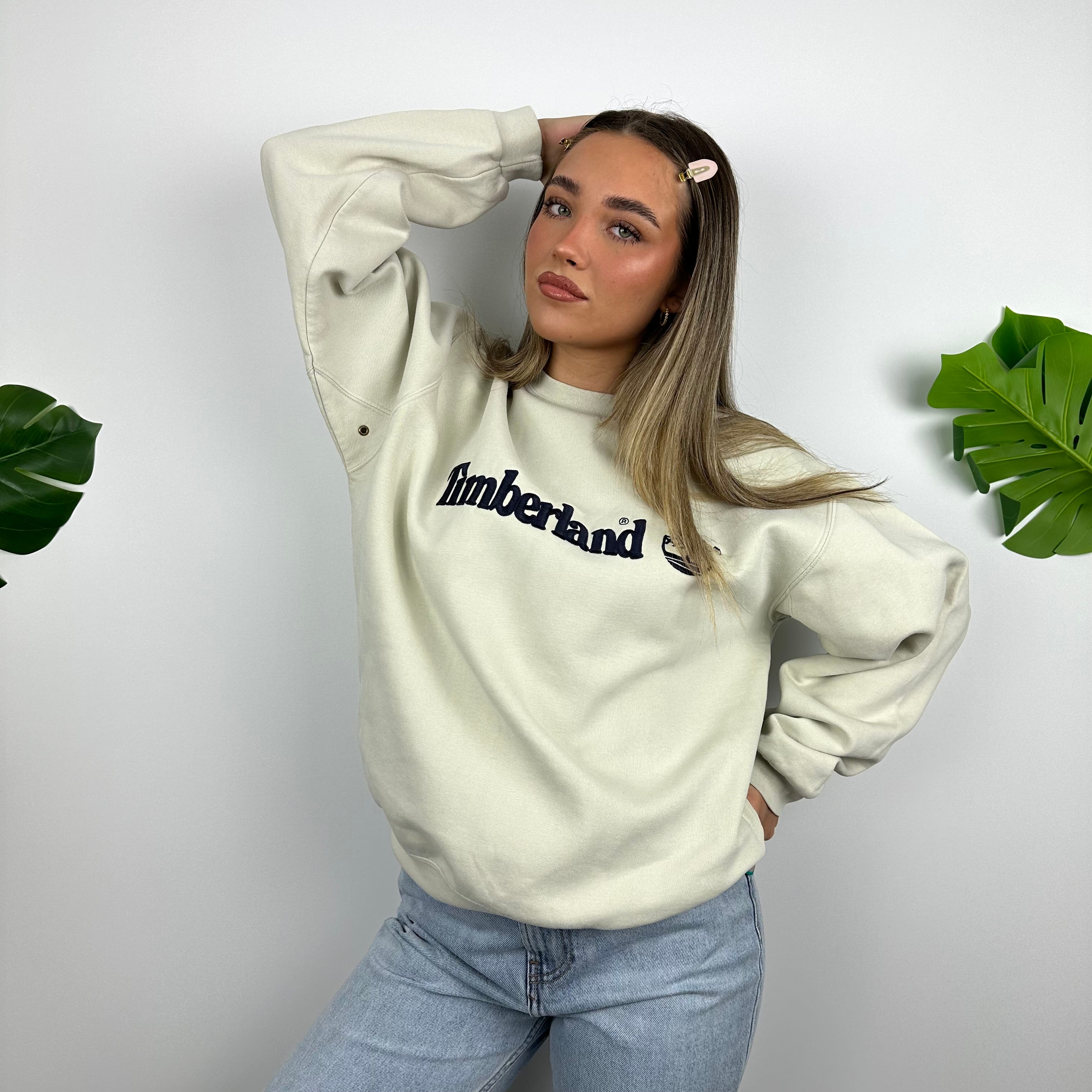 Timberland Cream Embroidered Spell Out Sweatshirt (M)