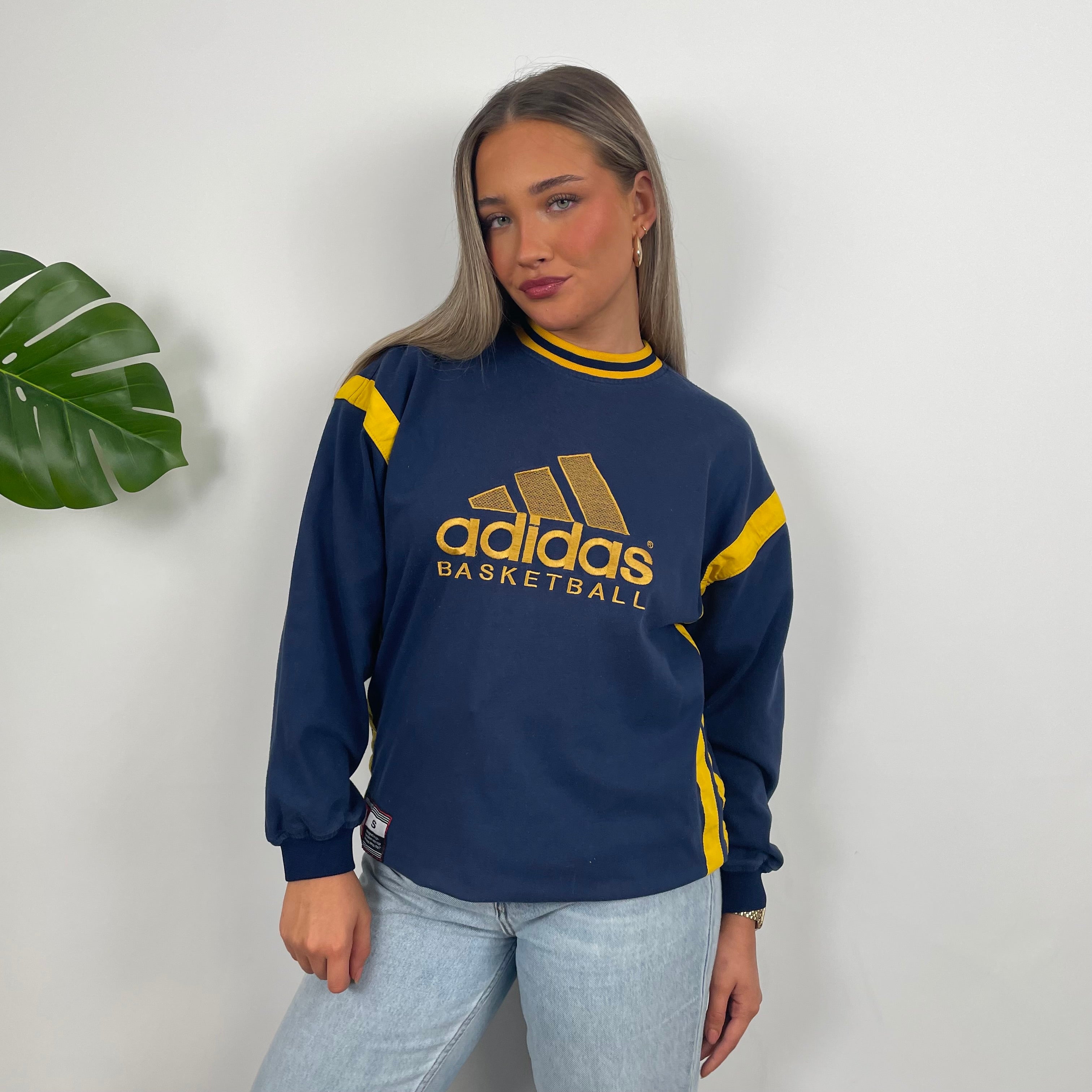 Adidas Basketball Navy Embroidered Spell Out Sweatshirt (S)