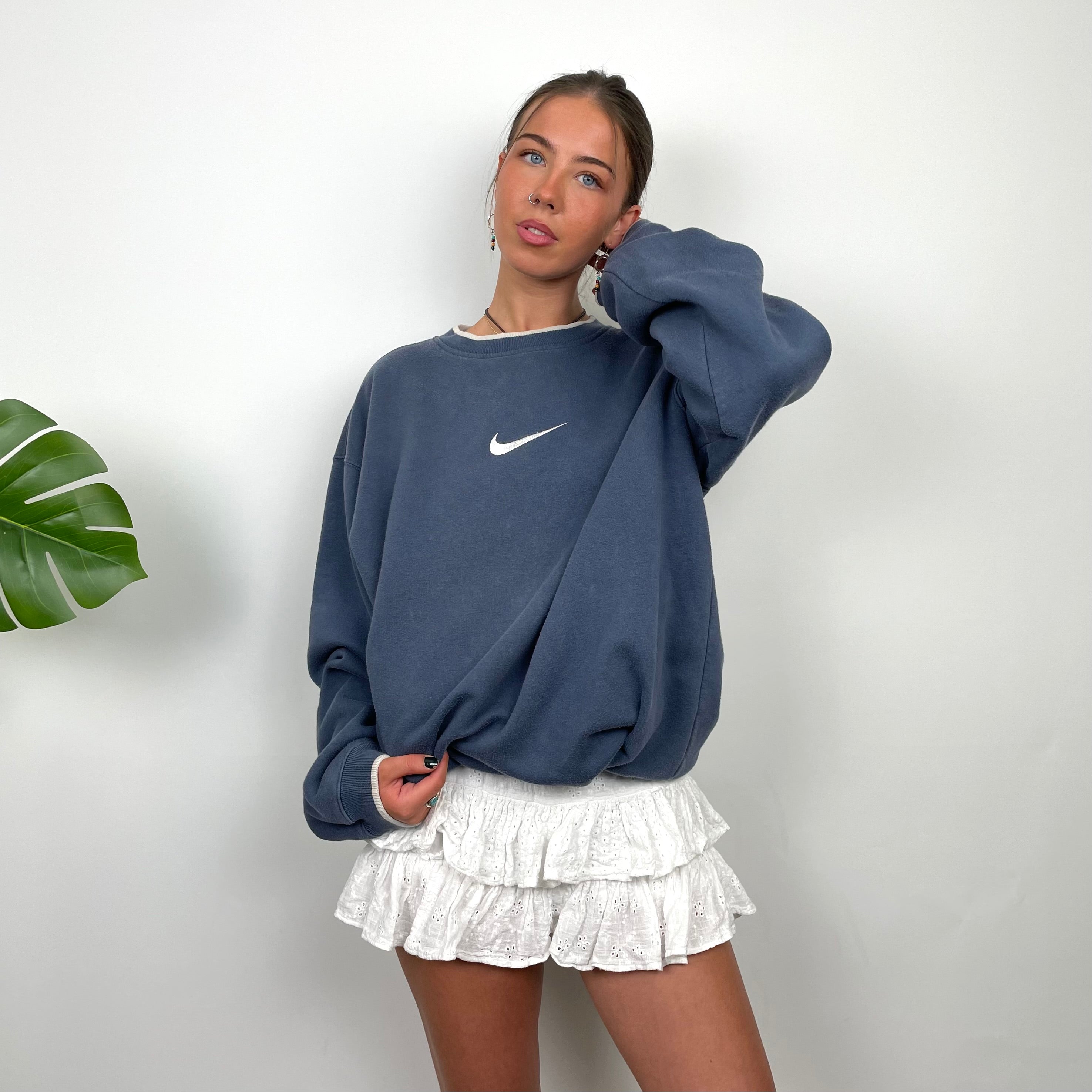 Nike Navy Embroidered Swoosh Sweatshirt (S)