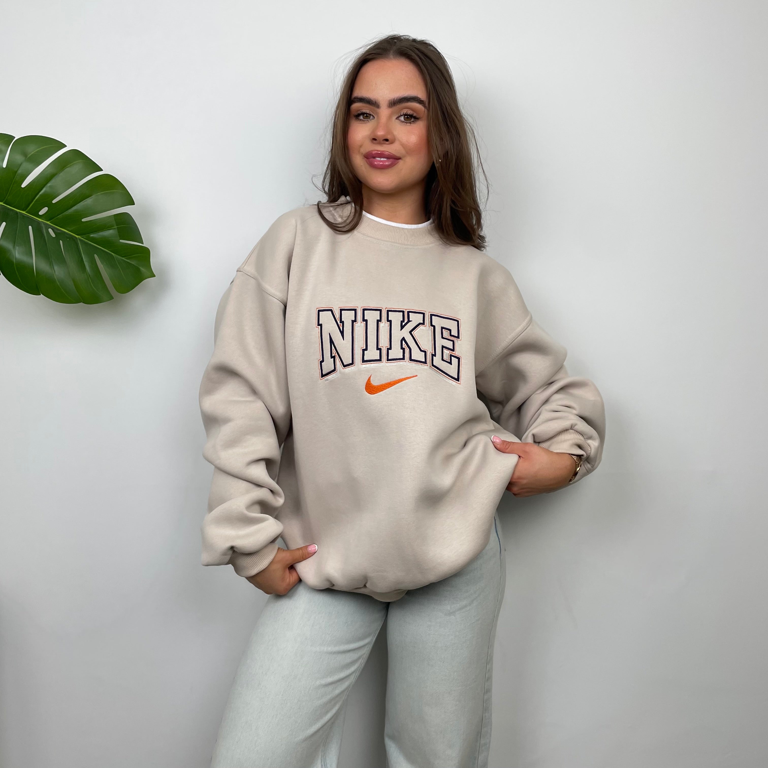 Nike RARE Cream Embroidered Spell Out Sweatshirt (L)