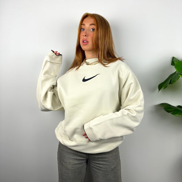 Nike RARE Cream Embroidered Swoosh Sweatshirt (M)