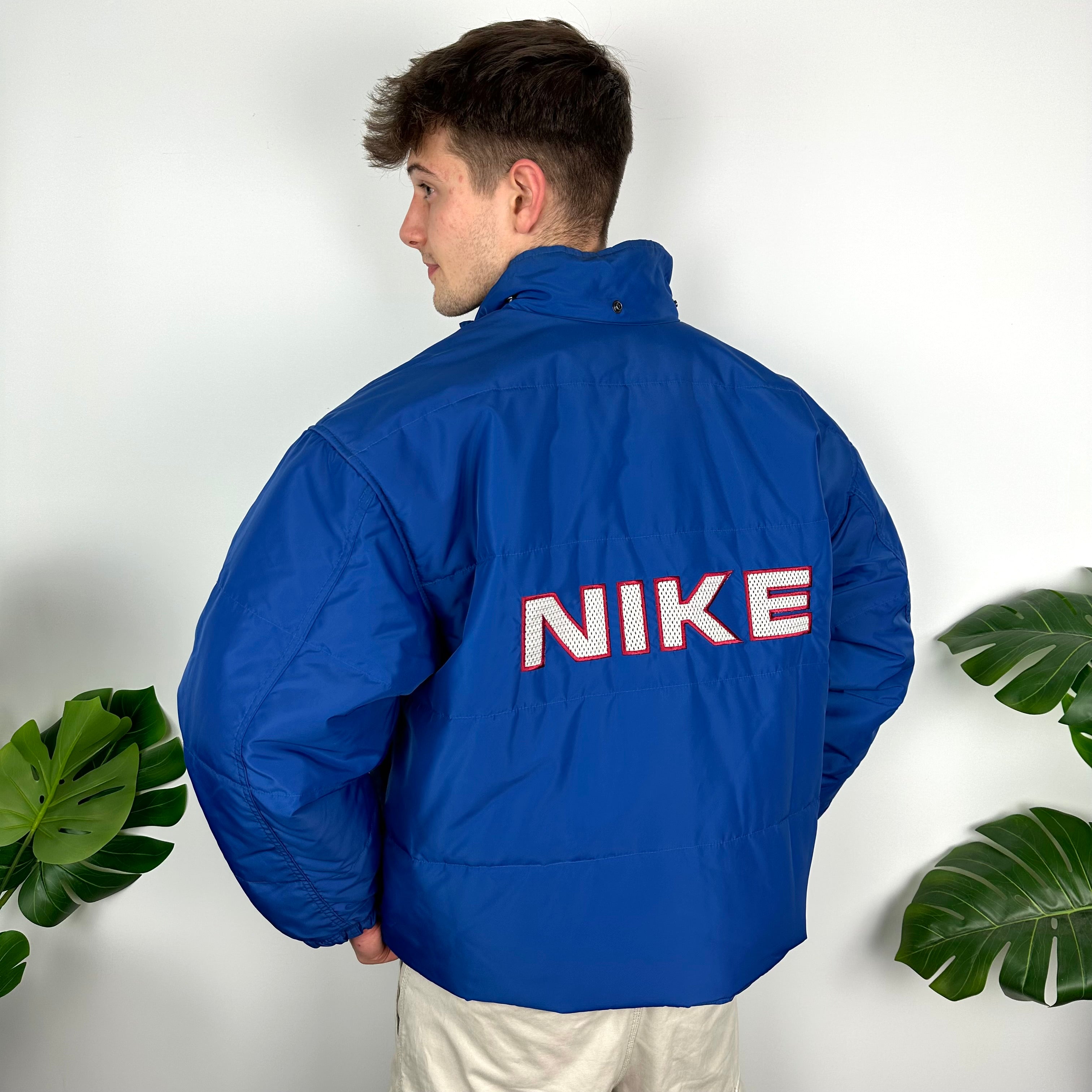 Nike Blue Embroidered Spell Out Padded Jacket (L)