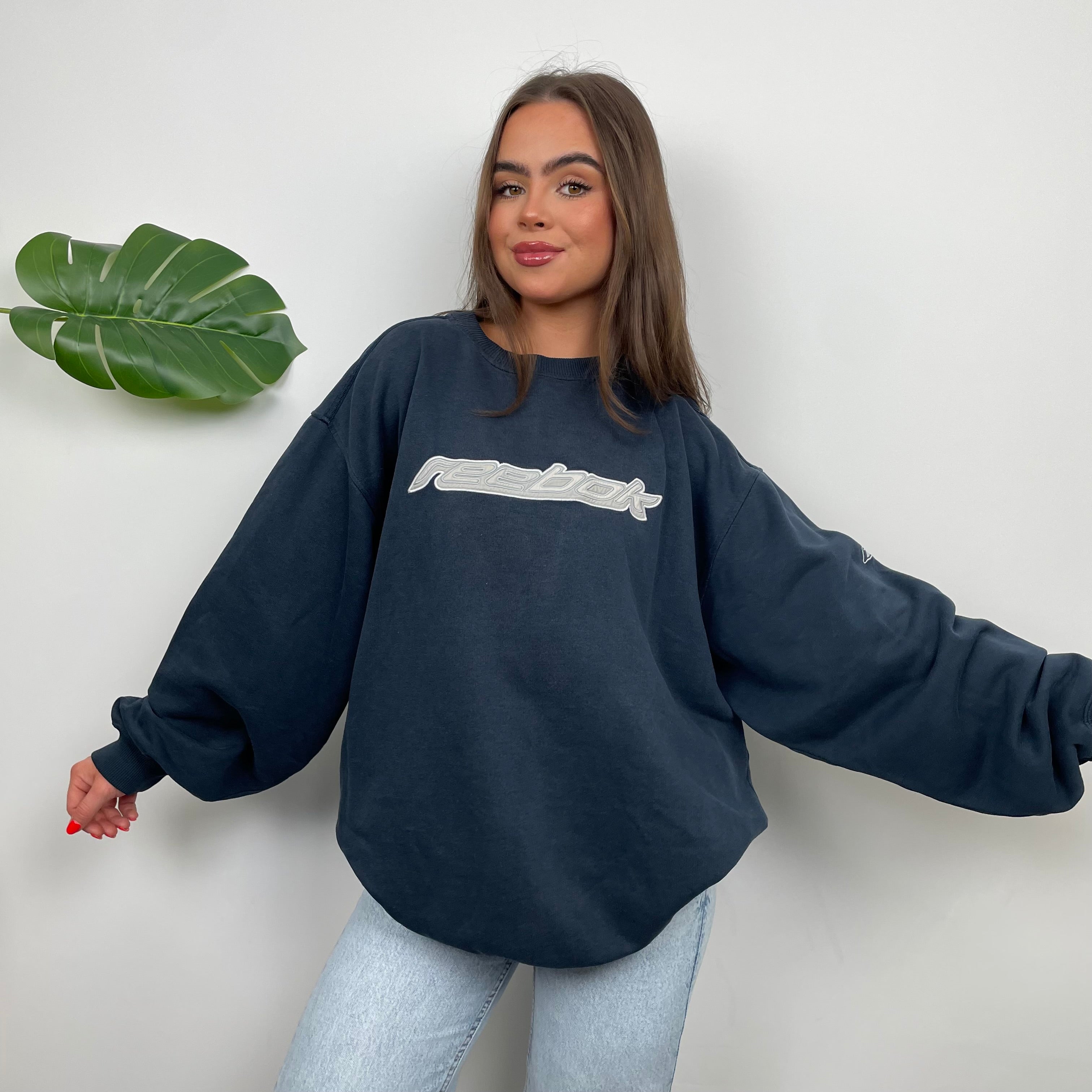 Reebok Navy Embroidered Spell Out Sweatshirt (L)