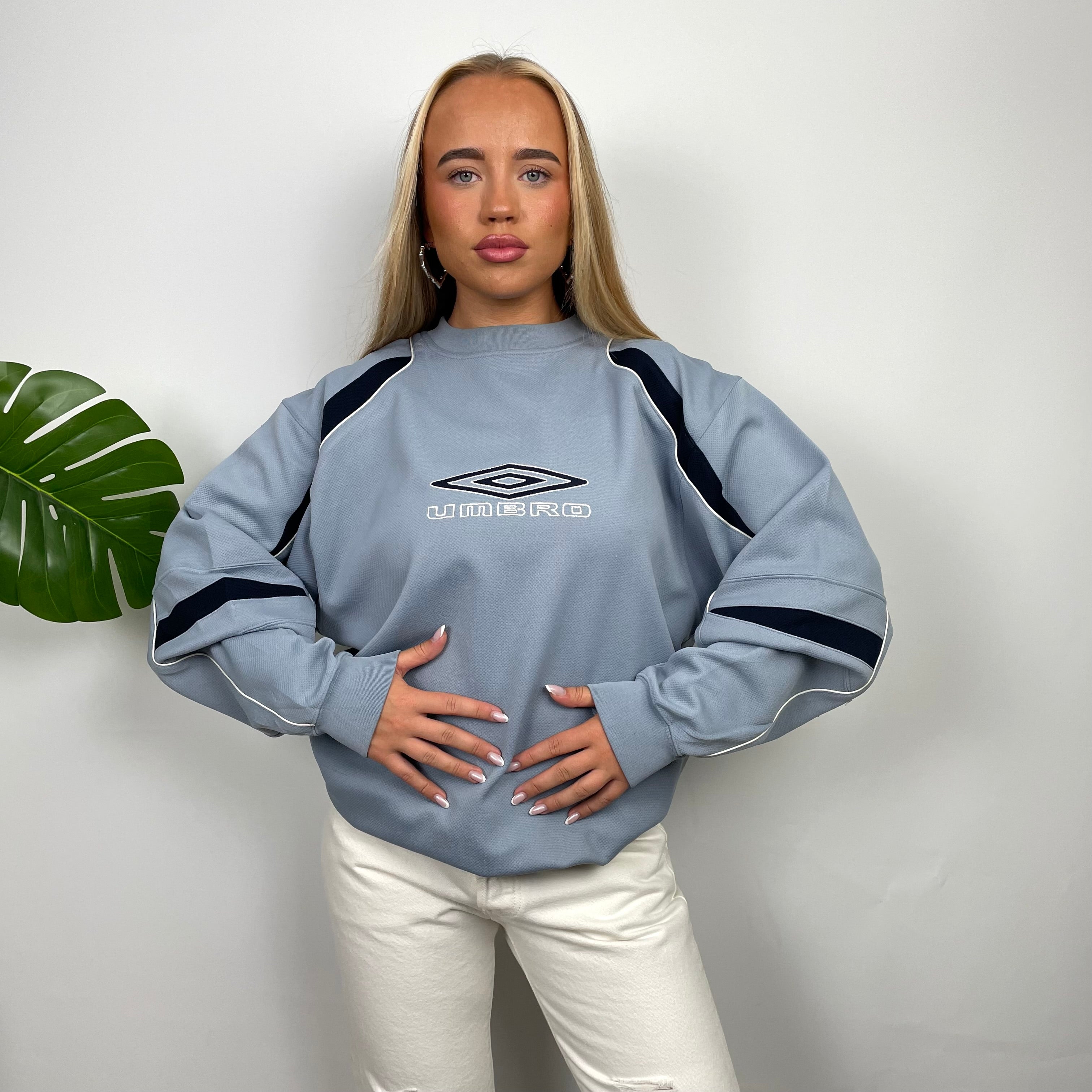 Umbro RARE Baby Blue Embroidered Spell Out Sweatshirt (L)