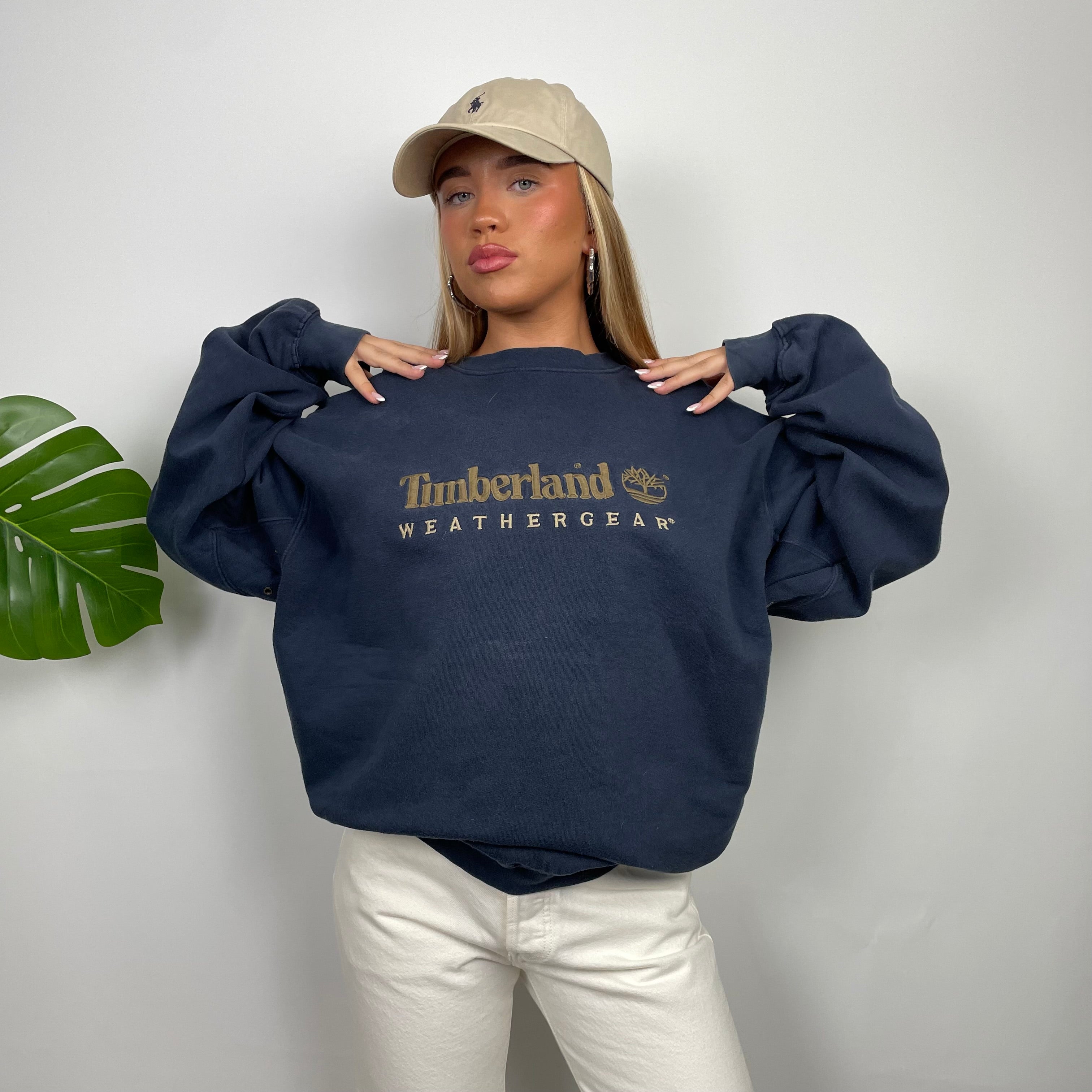 Timberland Navy Embroidered Spell Out Sweatshirt (XL)