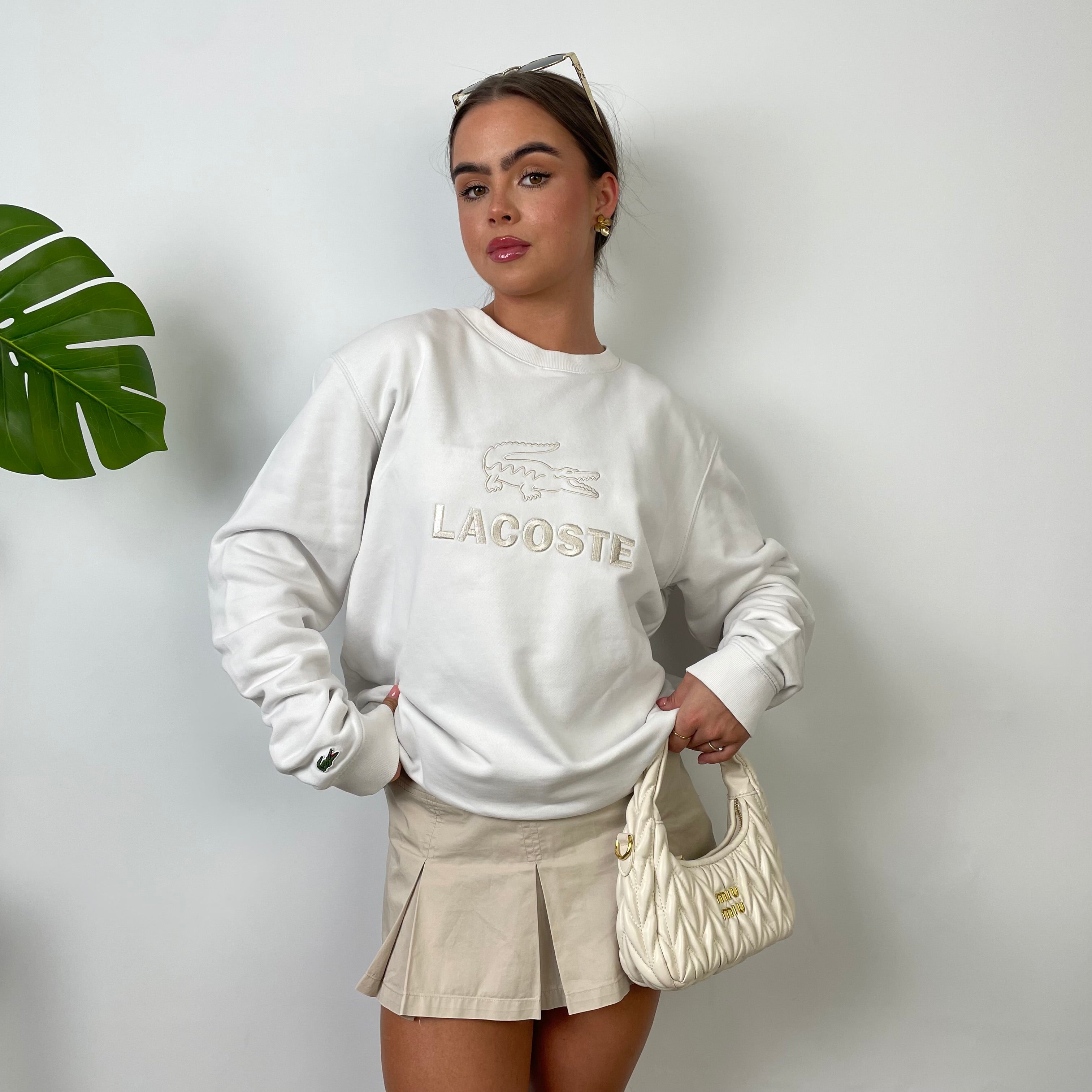 Lacoste White Embroidered Spell Out Sweatshirt (M)