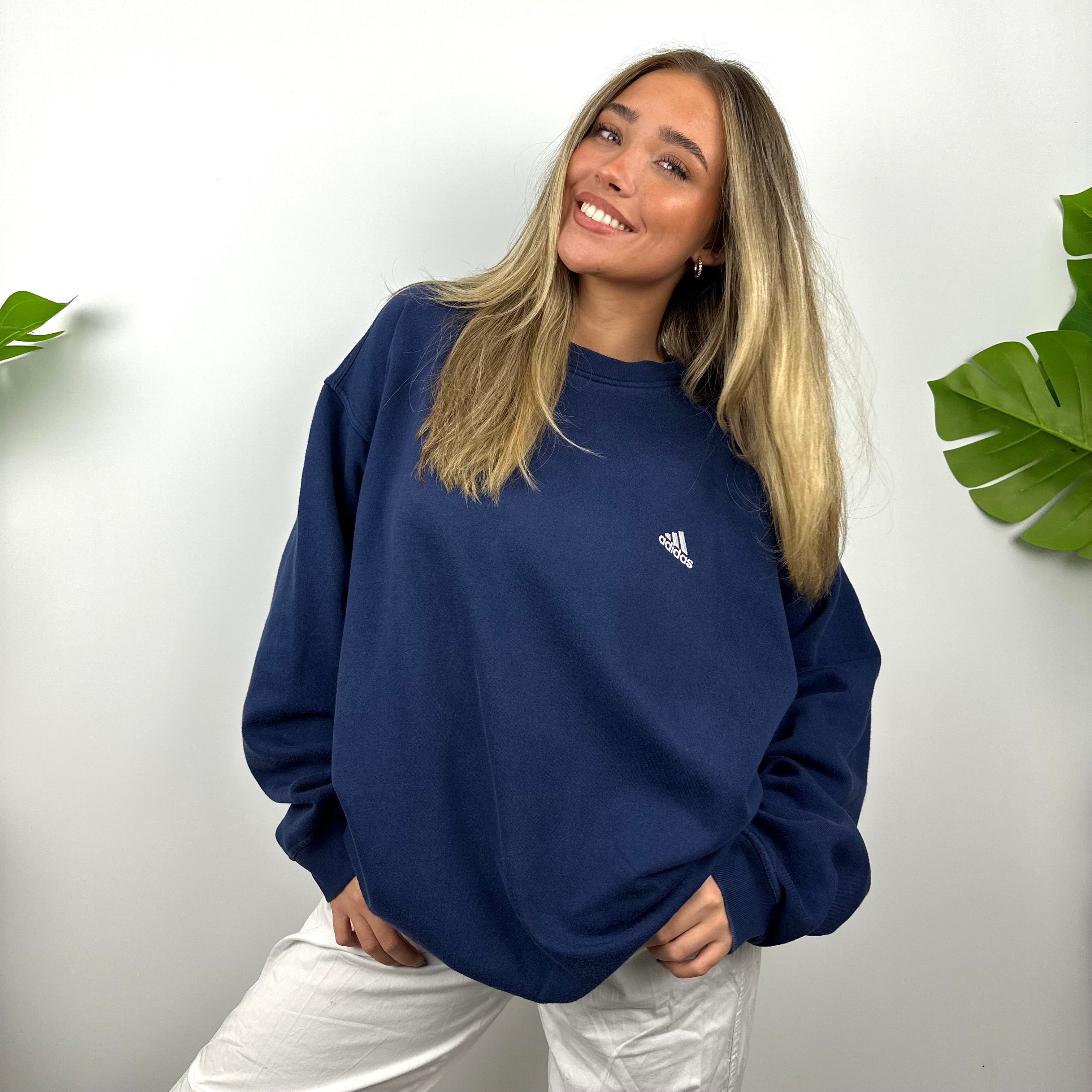 Adidas Navy Embroidered Spell Out Sweatshirt (L)