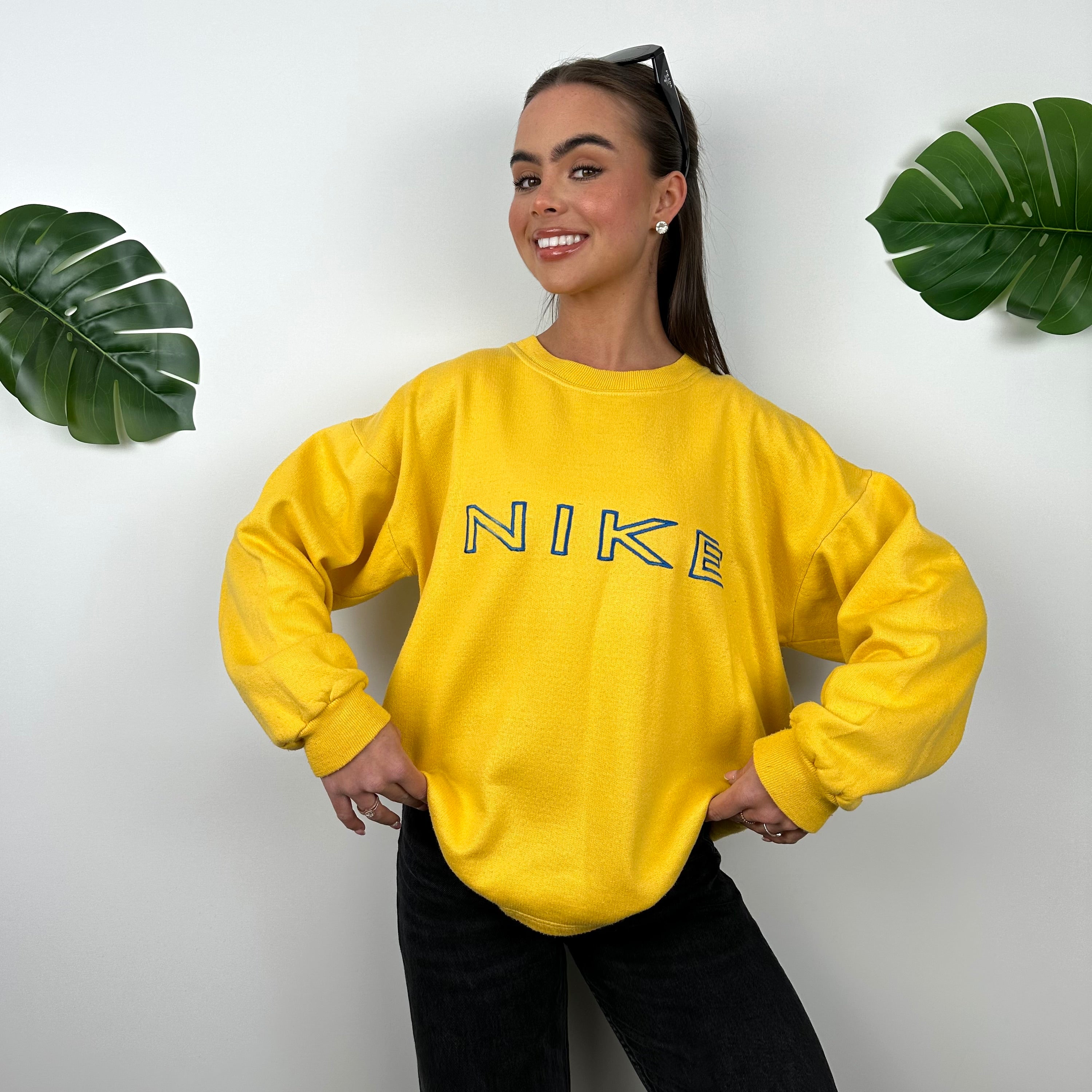 Nike Yellow Embroidered Spell Out Sweatshirt (M)