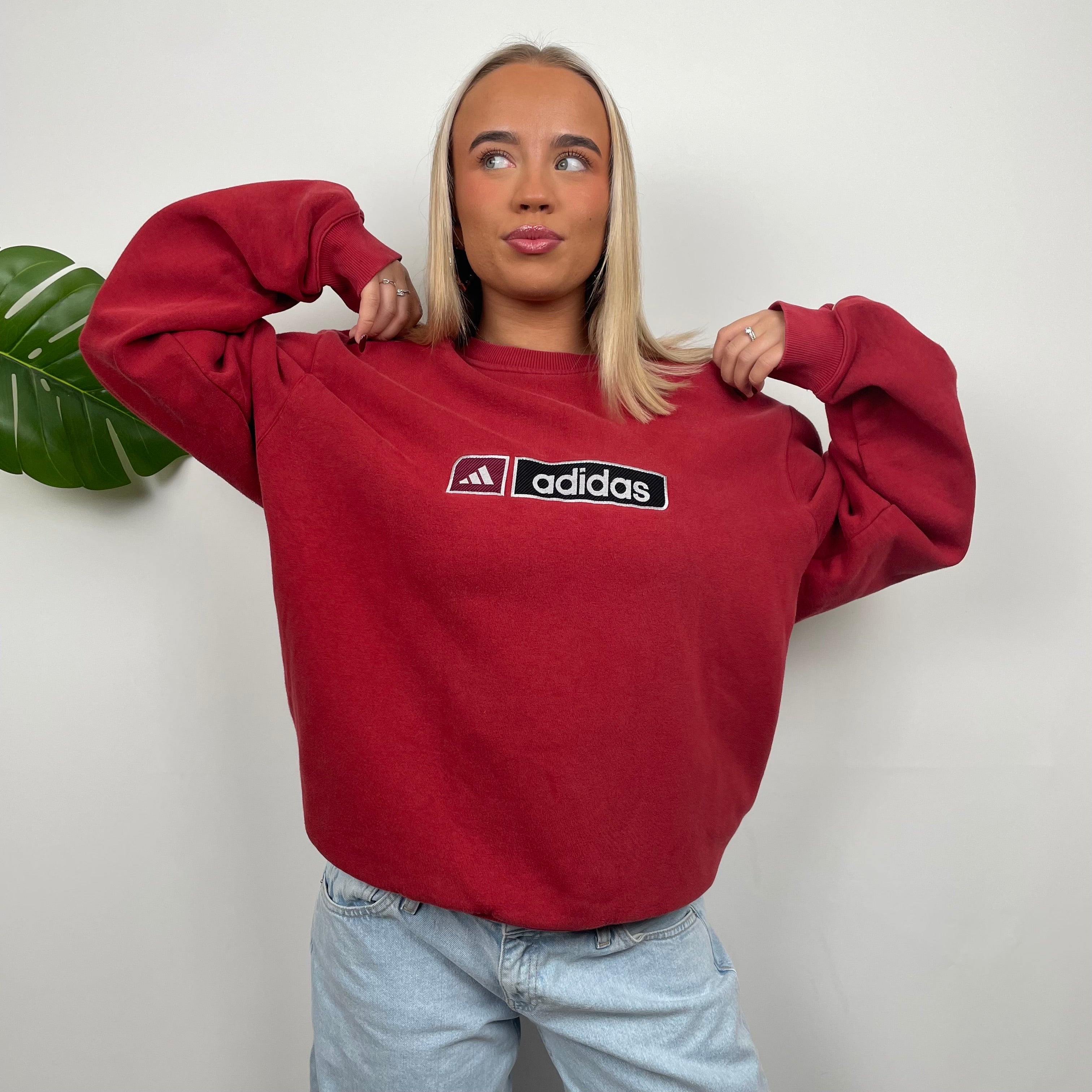 Adidas Red Embroidered Spell Out Sweatshirt (L)