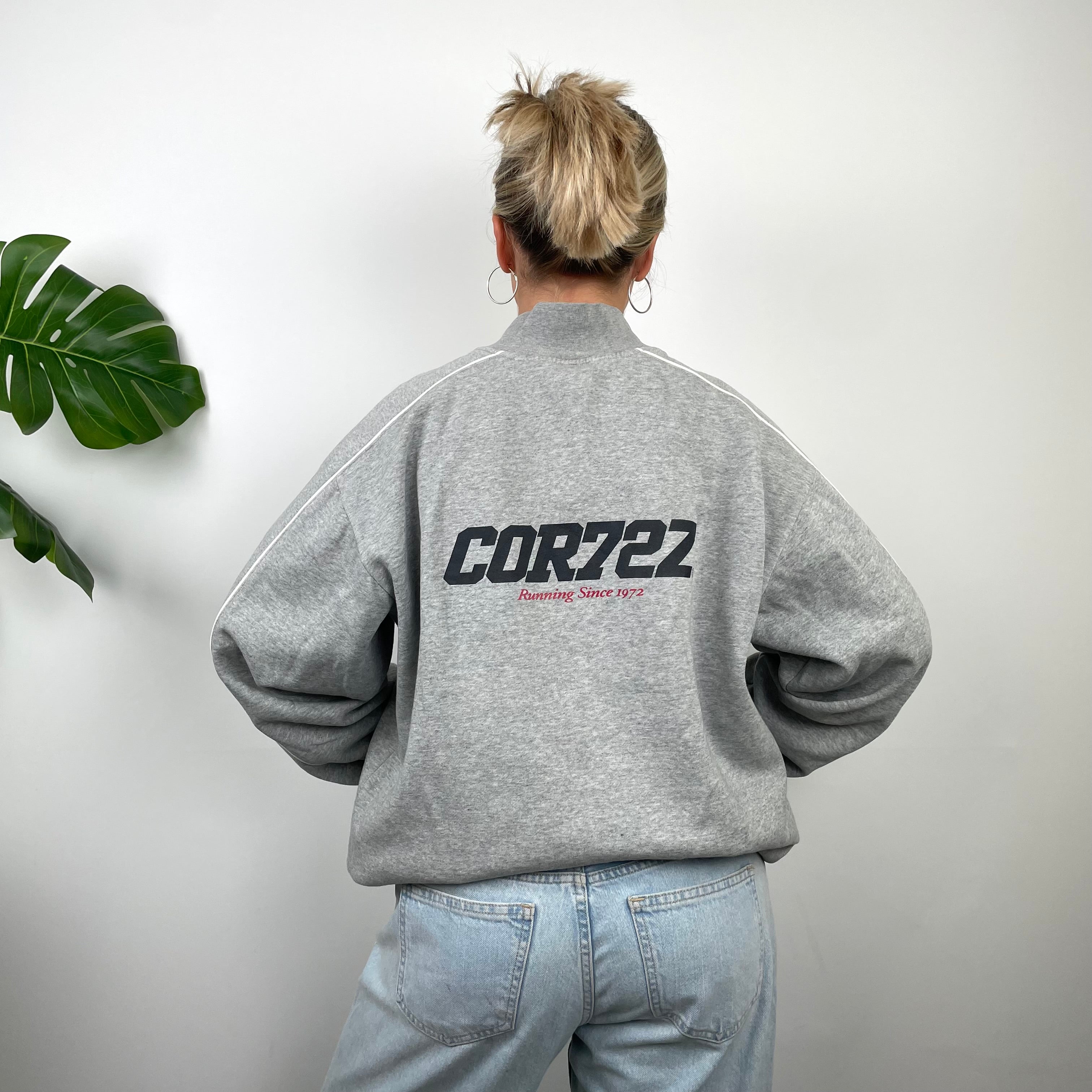 Nike Cortez Grey Embroidered Spell Out Quarter Zip Sweatshirt (L)