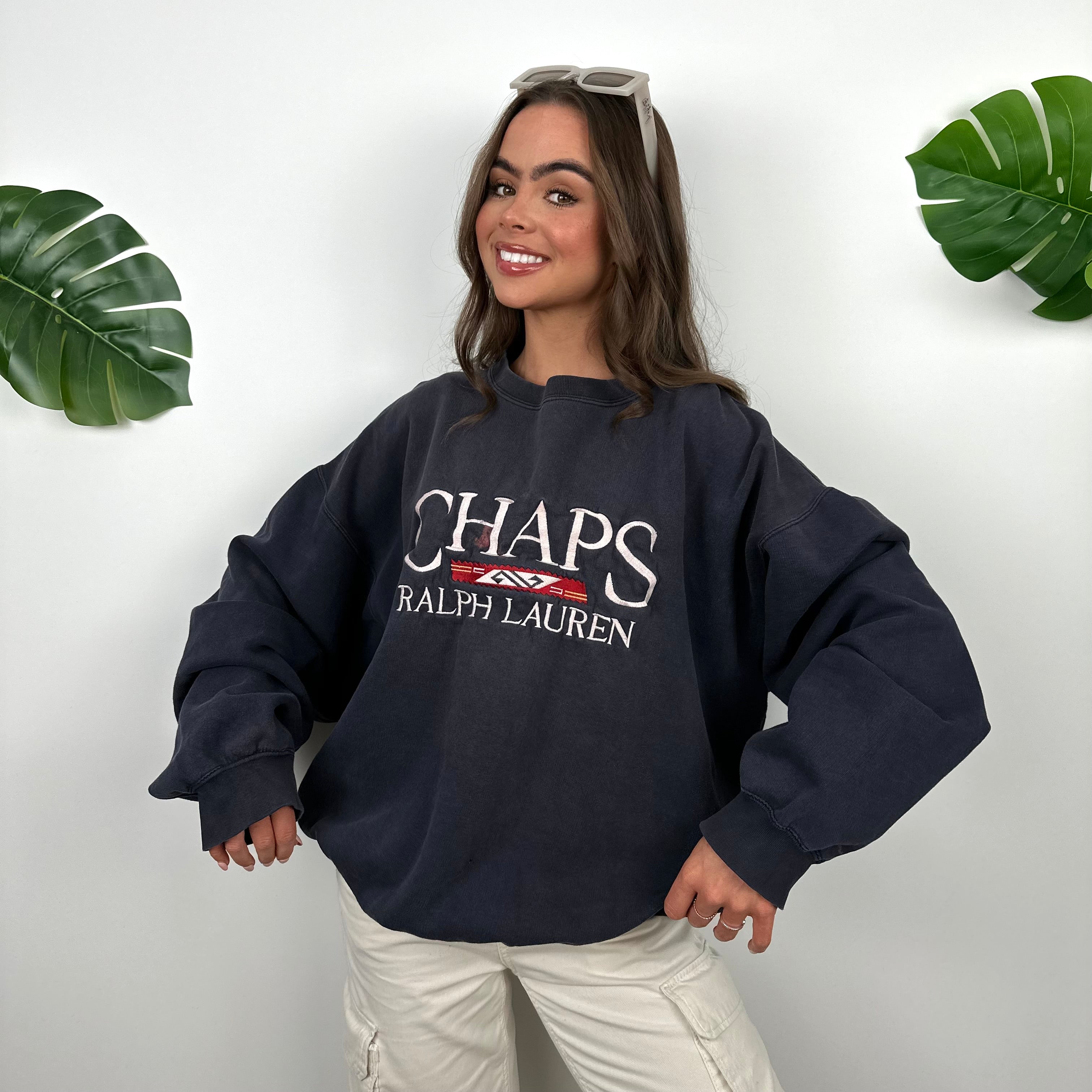 Chaps Ralph Lauren Navy Embroidered Spell Out Sweatshirt (XL)