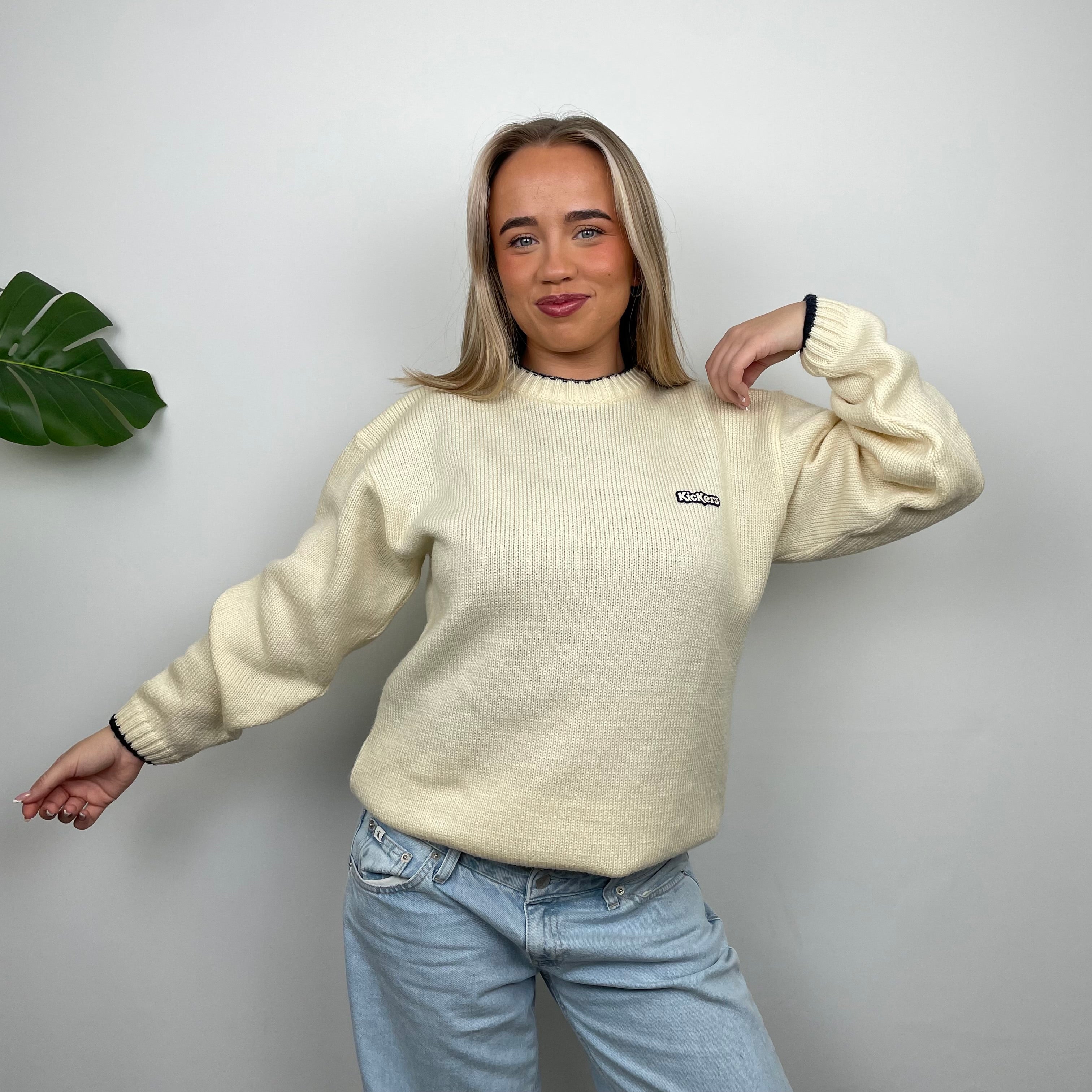 Kickers Cream Spell Out Knitted Sweater (L)
