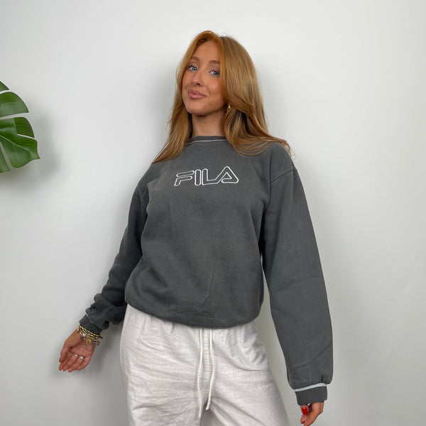 FILA Grey Embroidered Spell Out Sweatshirt (S)