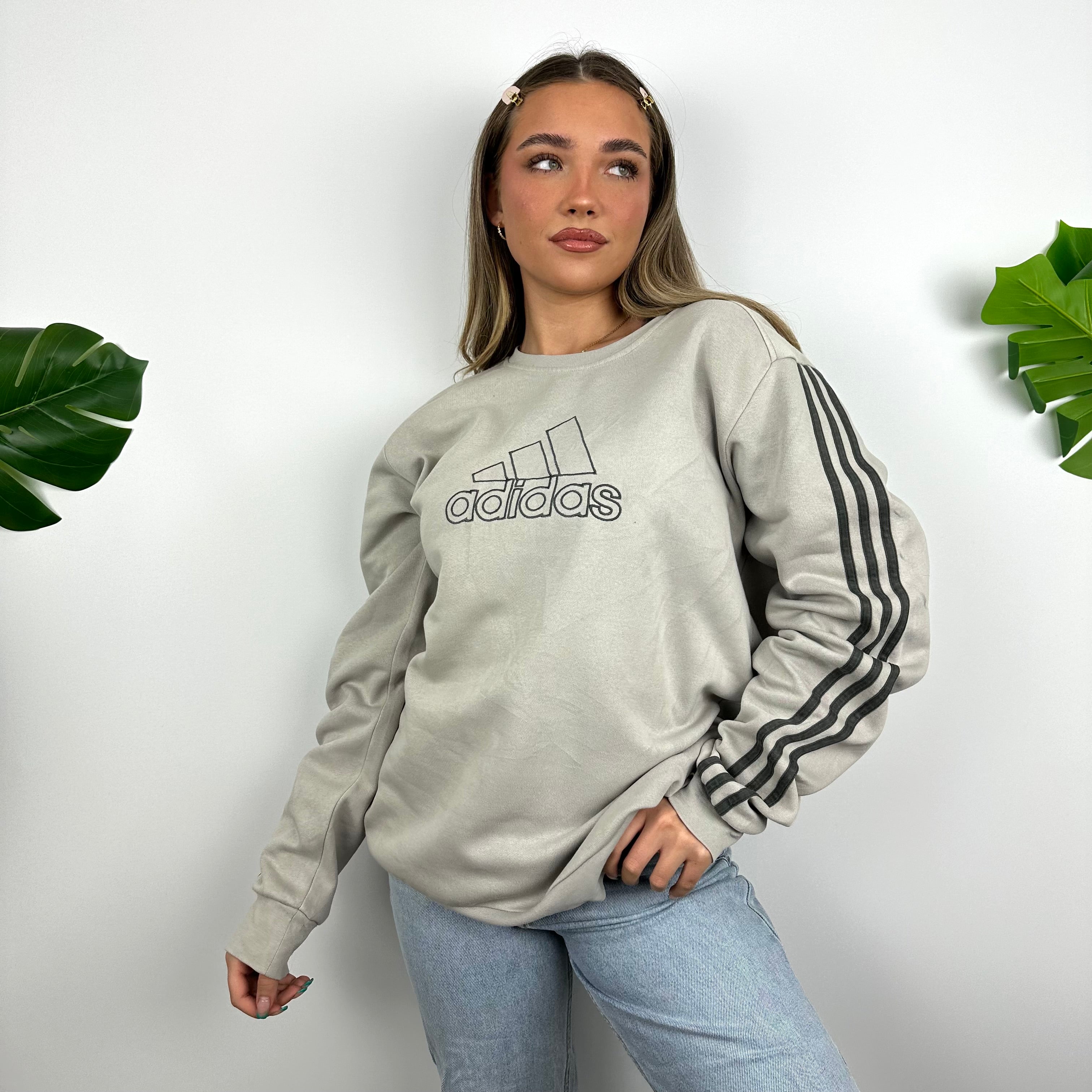 Adidas Grey Embroidered Spell Out Sweatshirt (L)