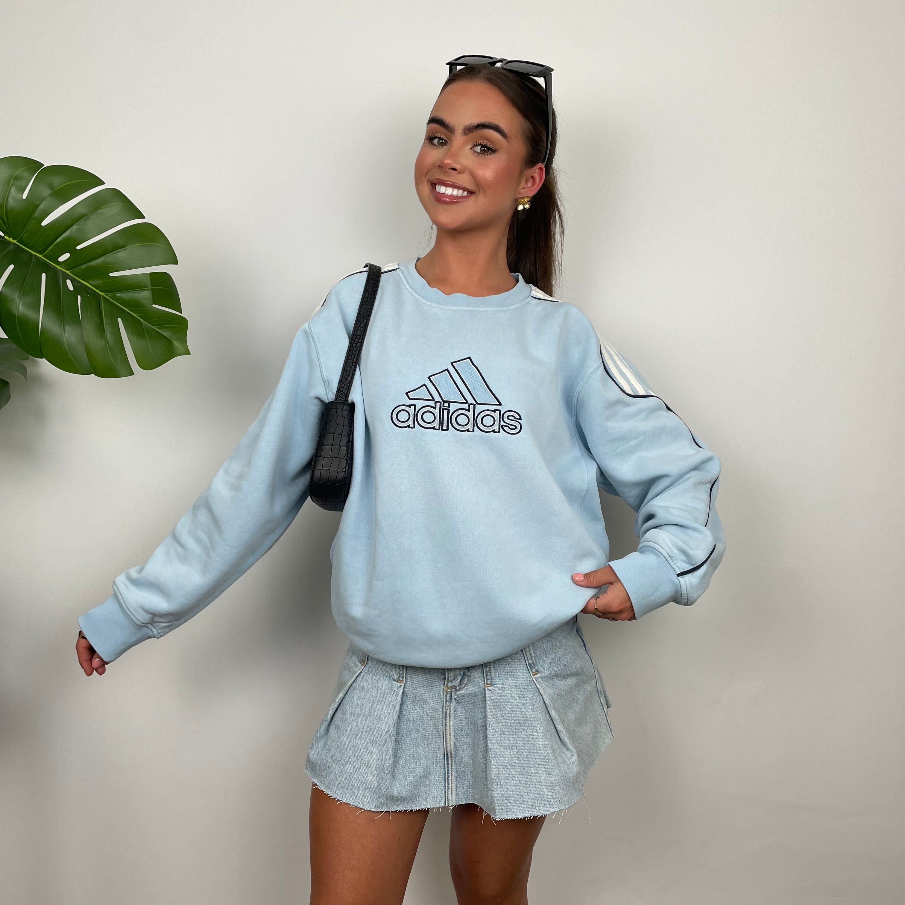 Adidas Baby Blue Embroidered Spell Out Sweatshirt (M)