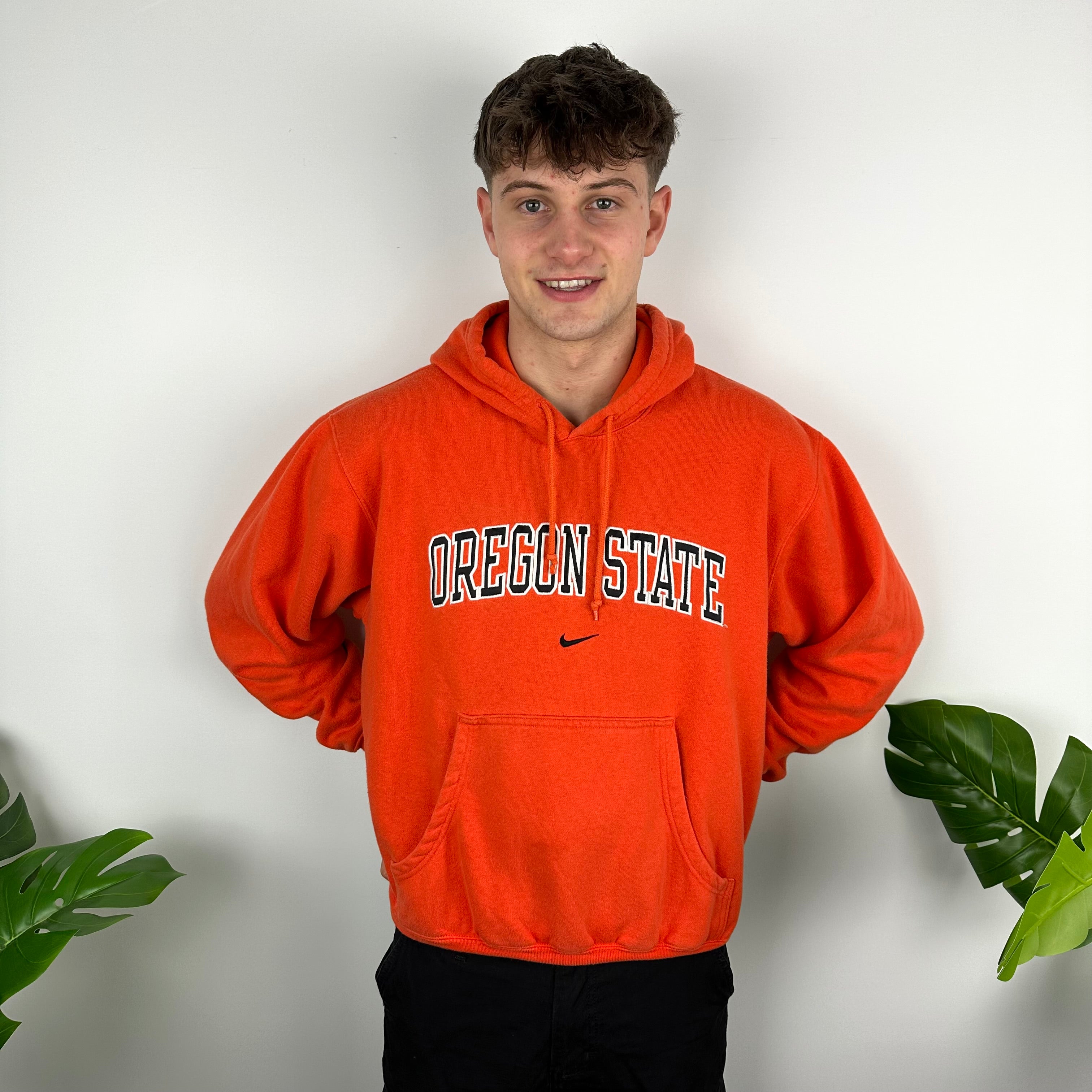 Nike x Oregon State Orange Embroidered Spell Out Hoodie (S)
