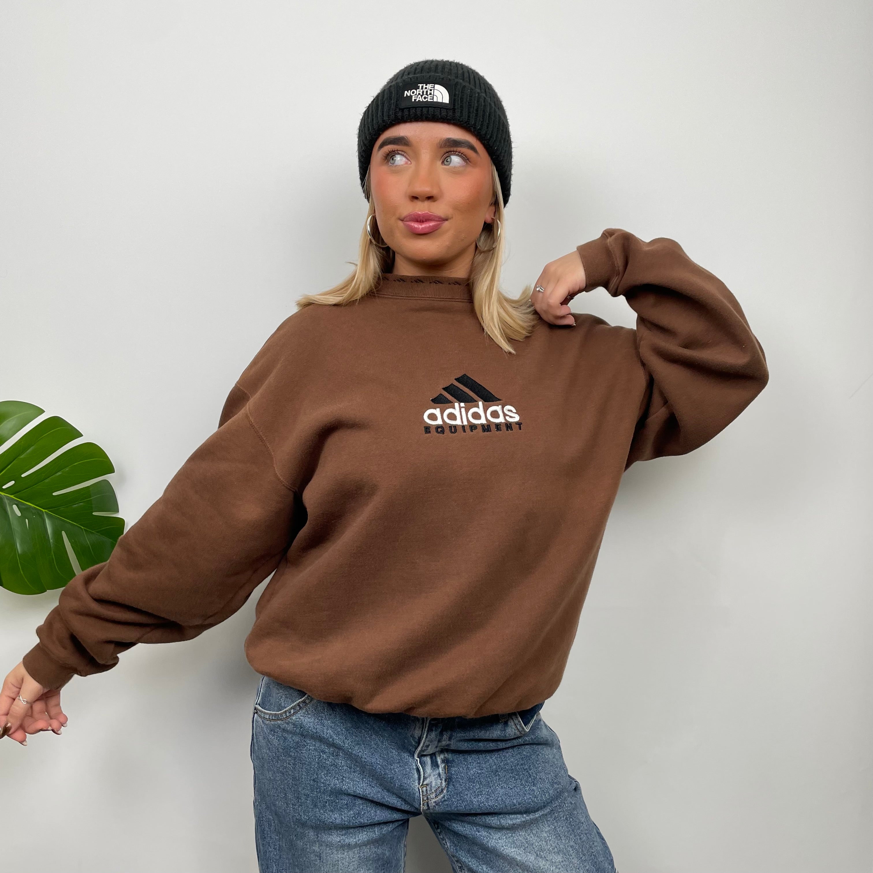 Adidas Equipment Brown Embroidered Spell Out Sweatshirt (S)