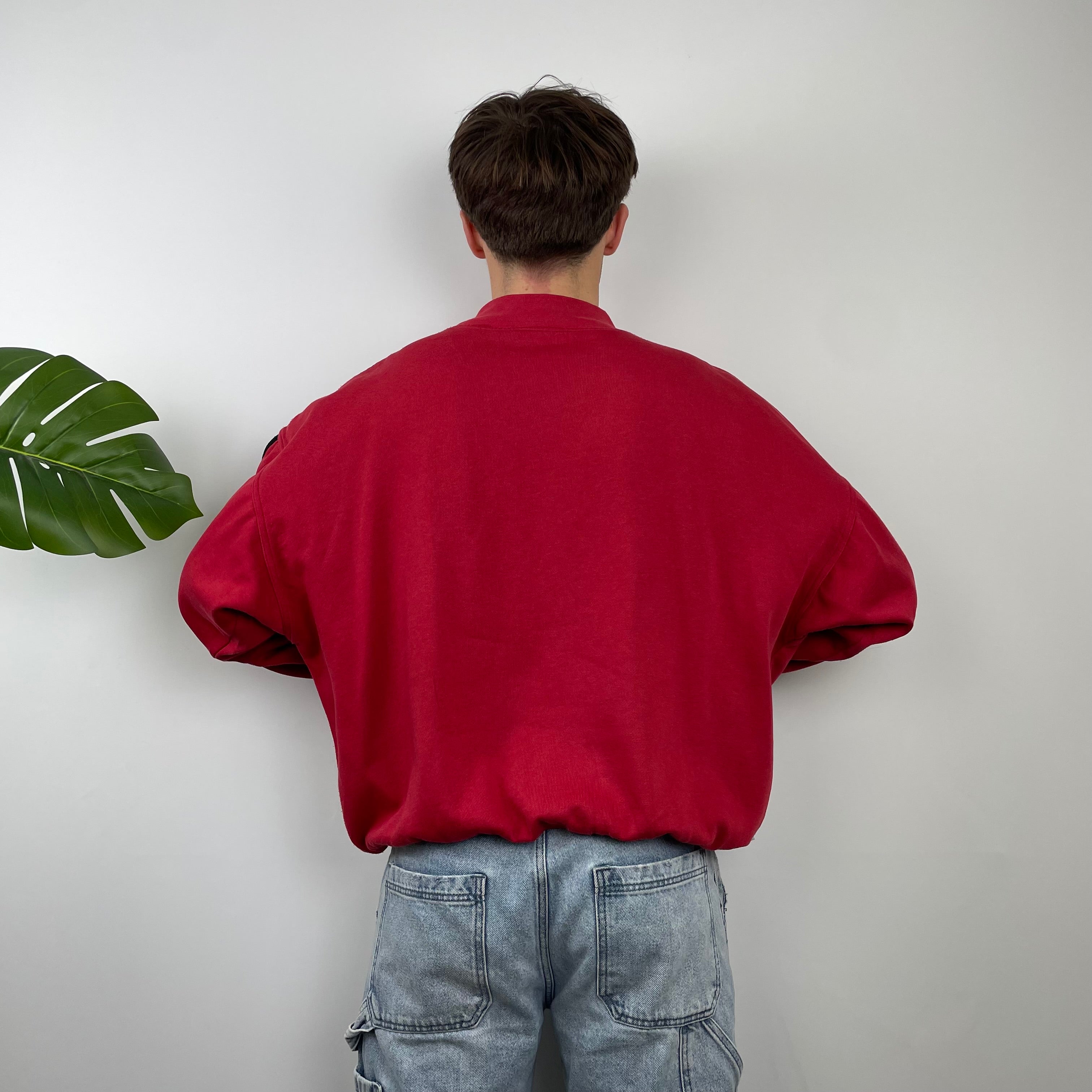 Adidas Red Embroidered Spell Out Sweatshirt (M)