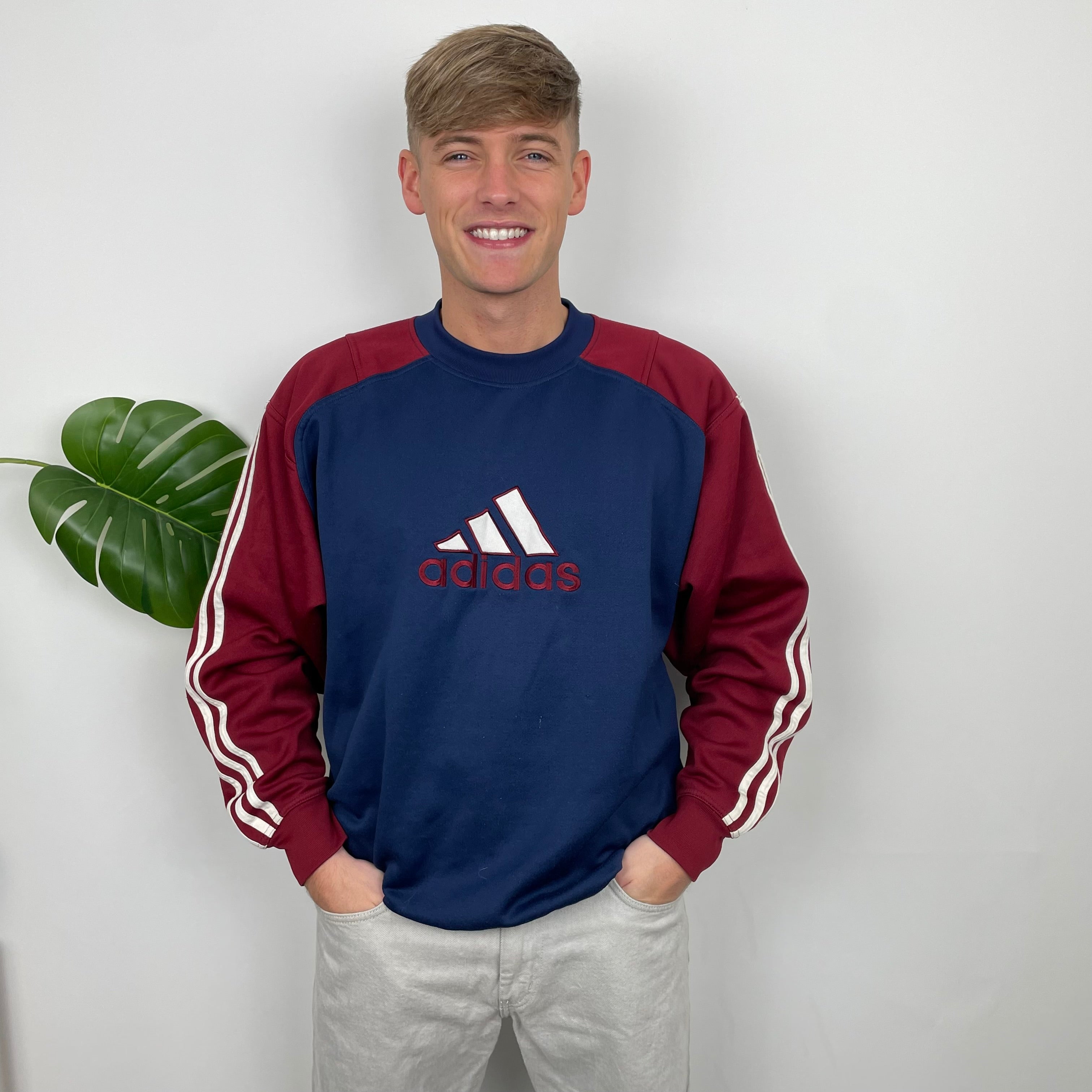 Adidas RARE Red and Navy Embroidered Spell Out Sweatshirt (L)