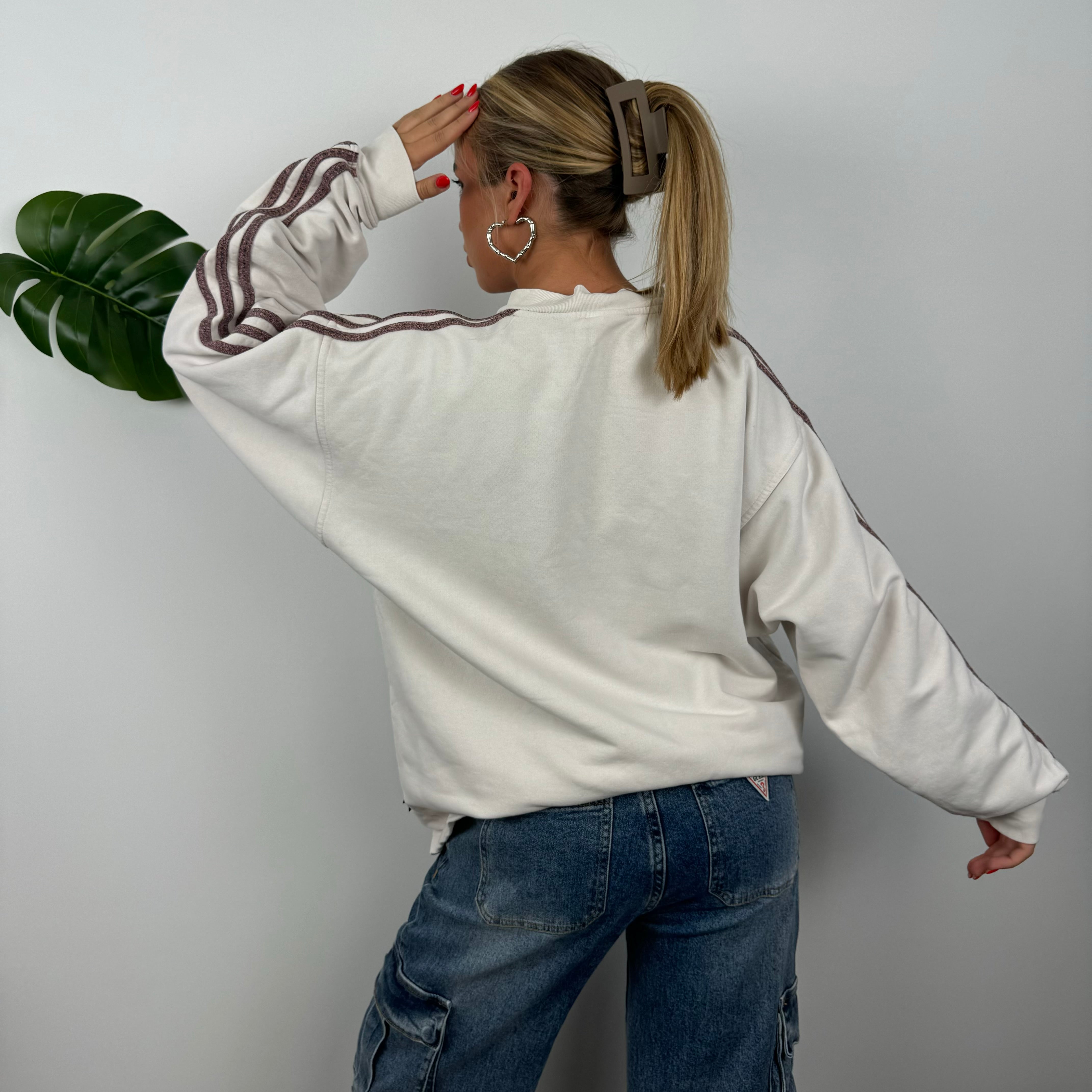 Adidas White Embroidered Spell Out Sweatshirt (L)