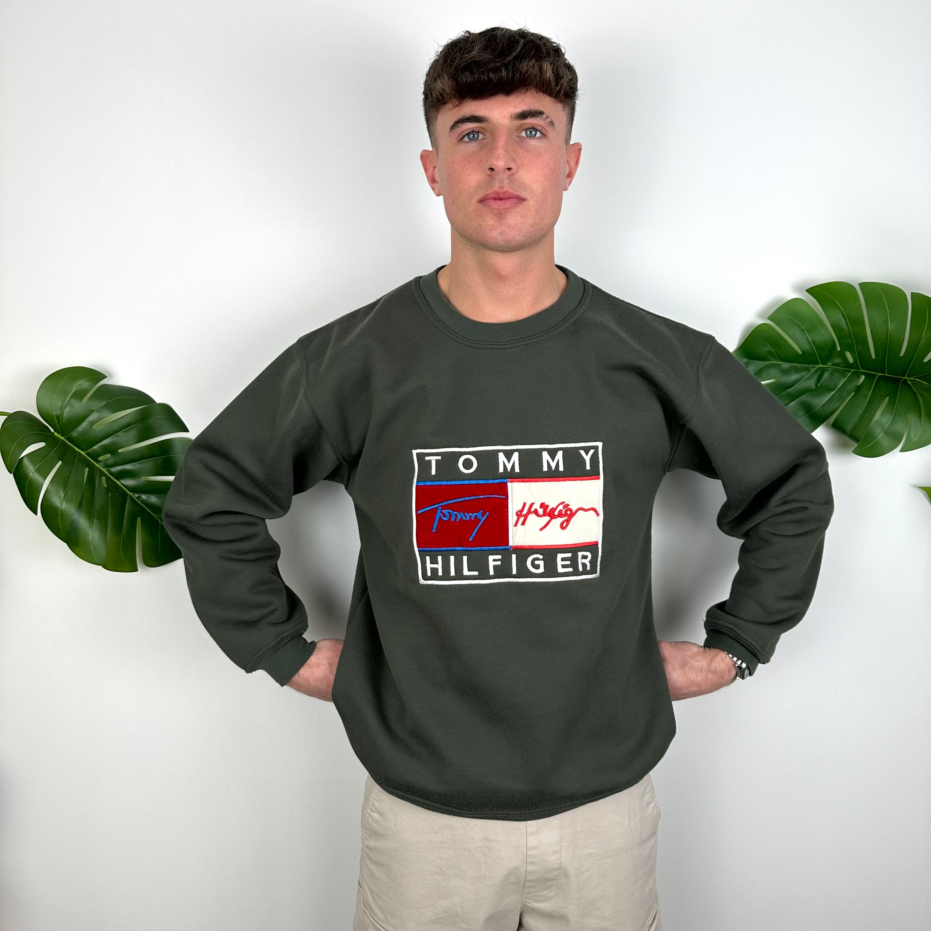 Tommy Hilfiger Green Embroidered Spell Out Sweatshirt (L)