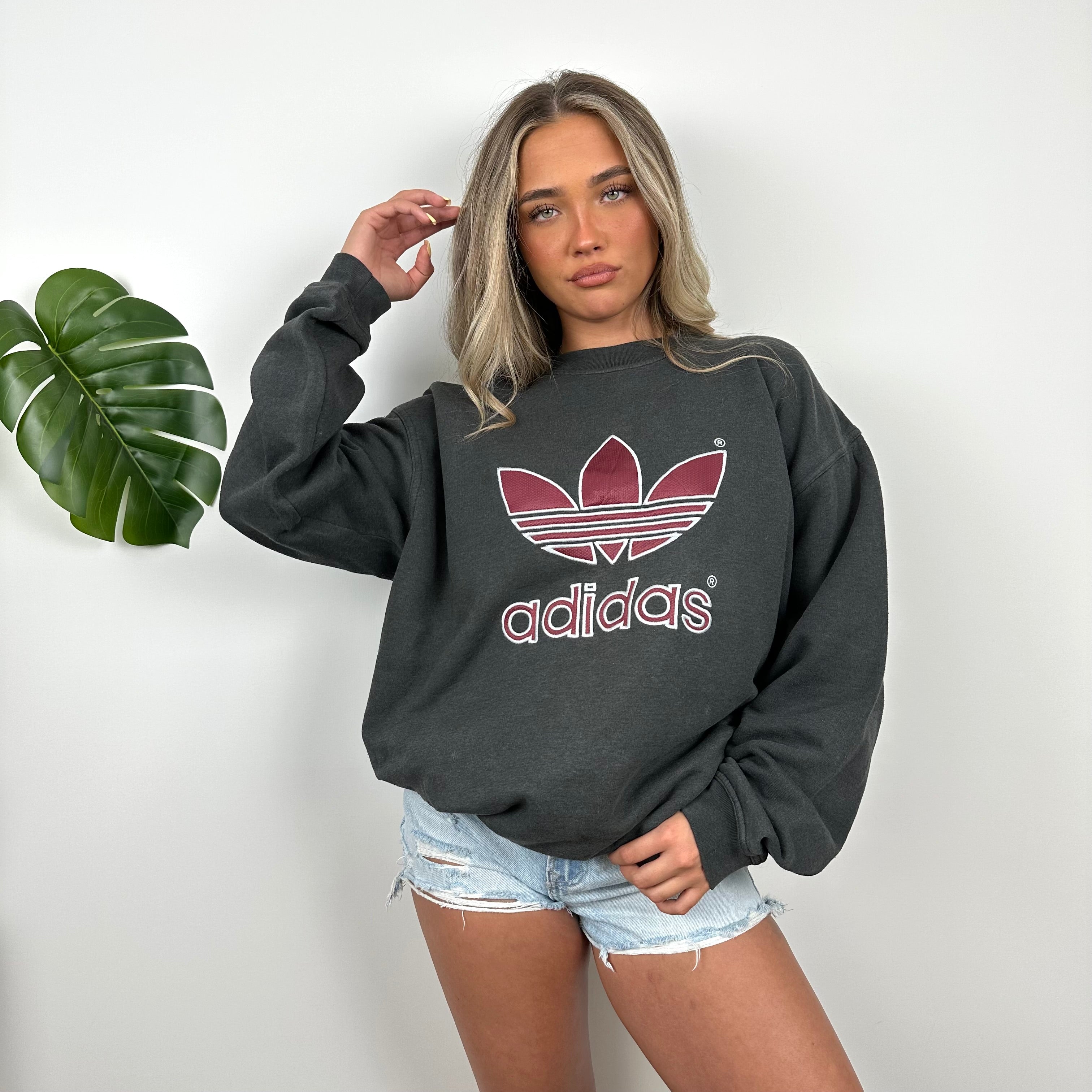 Adidas Grey Embroidered Spell Out Sweatshirt (M)