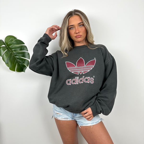 Adidas Grey Embroidered Spell Out Sweatshirt (M)