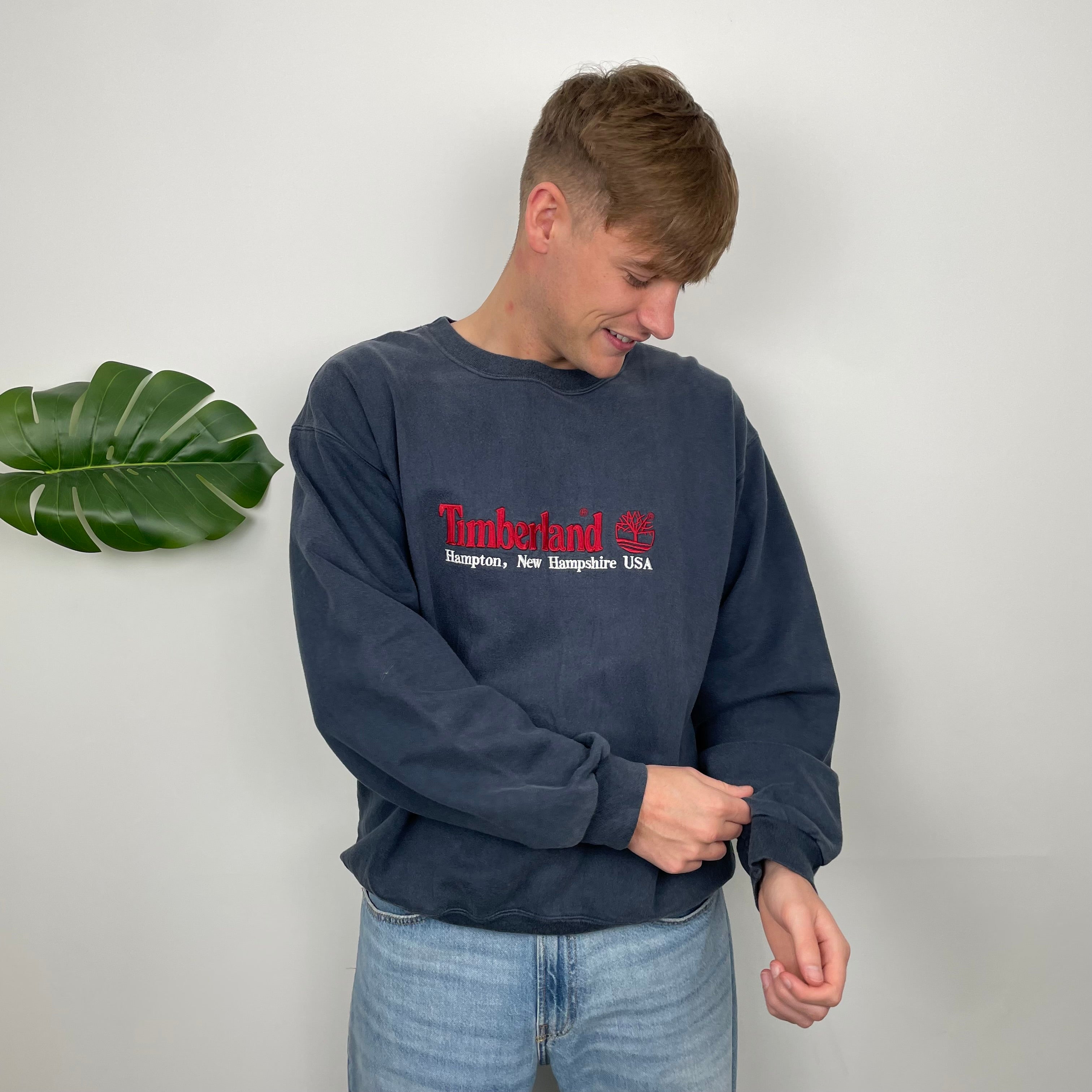 Timberland Navy Embroidered Spell Out Sweatshirt (L)