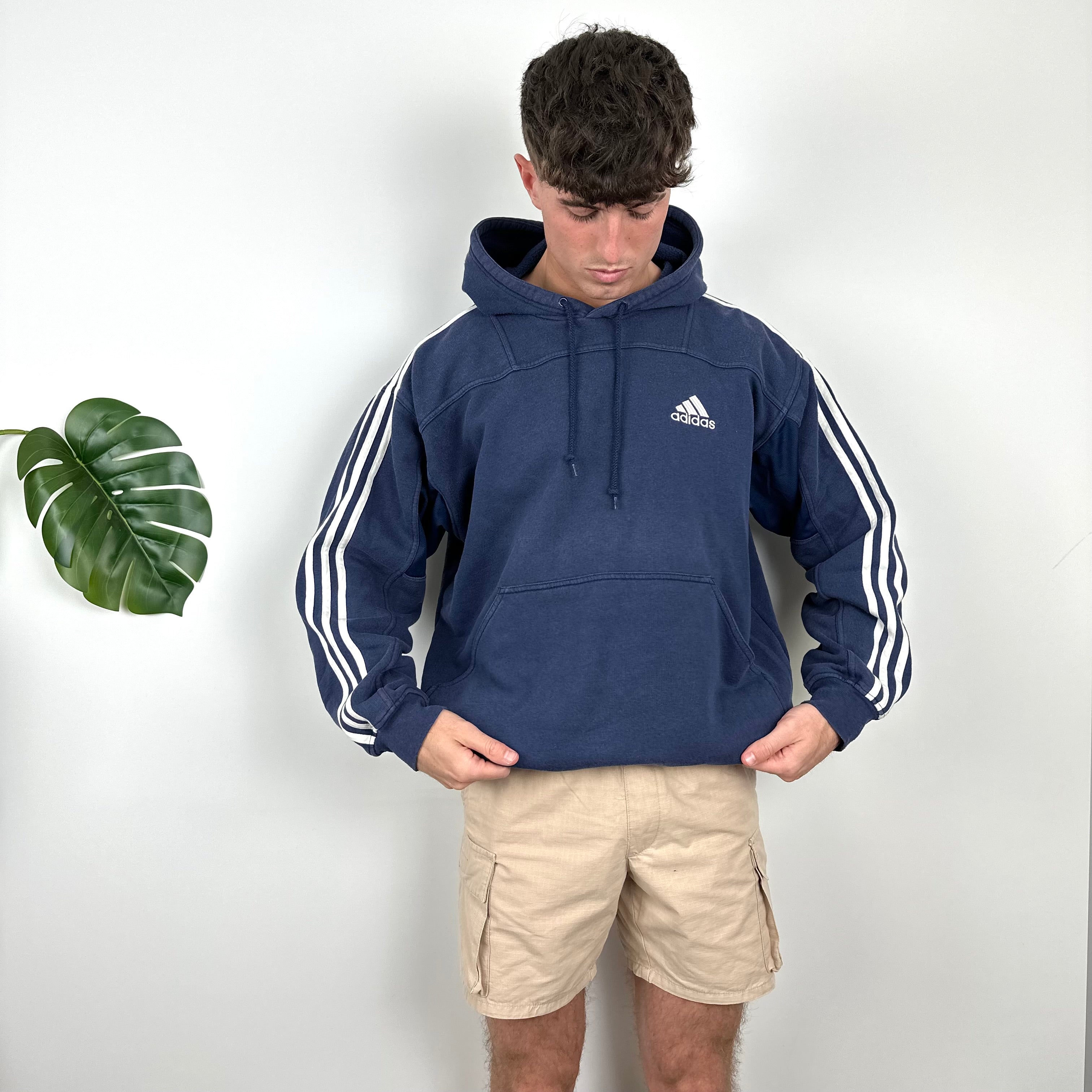 Adidas RARE Navy Embroidered Spell Out Hoodie (L)