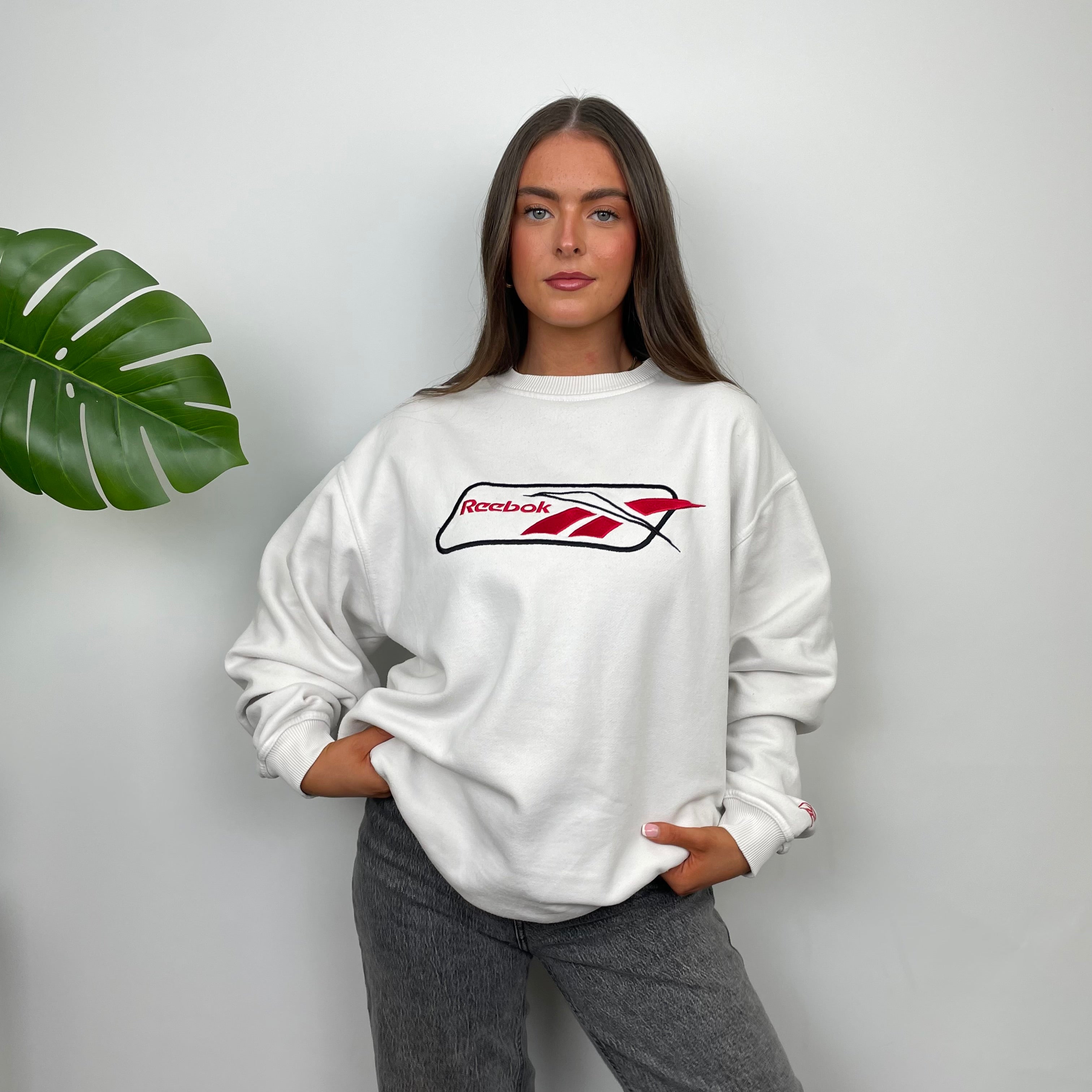 Reebok White Embroidered Spell Out Sweatshirt (L)